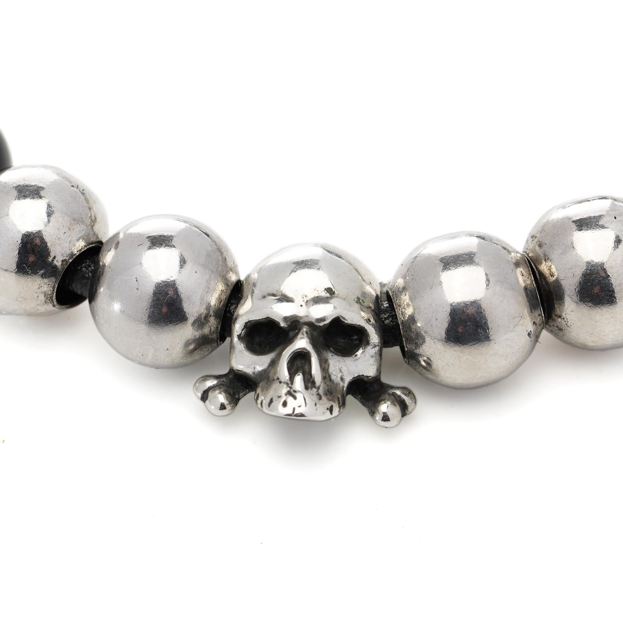 Men's Giovani Raspini sterling 925 silver bead bracelet with skull accents For Sale