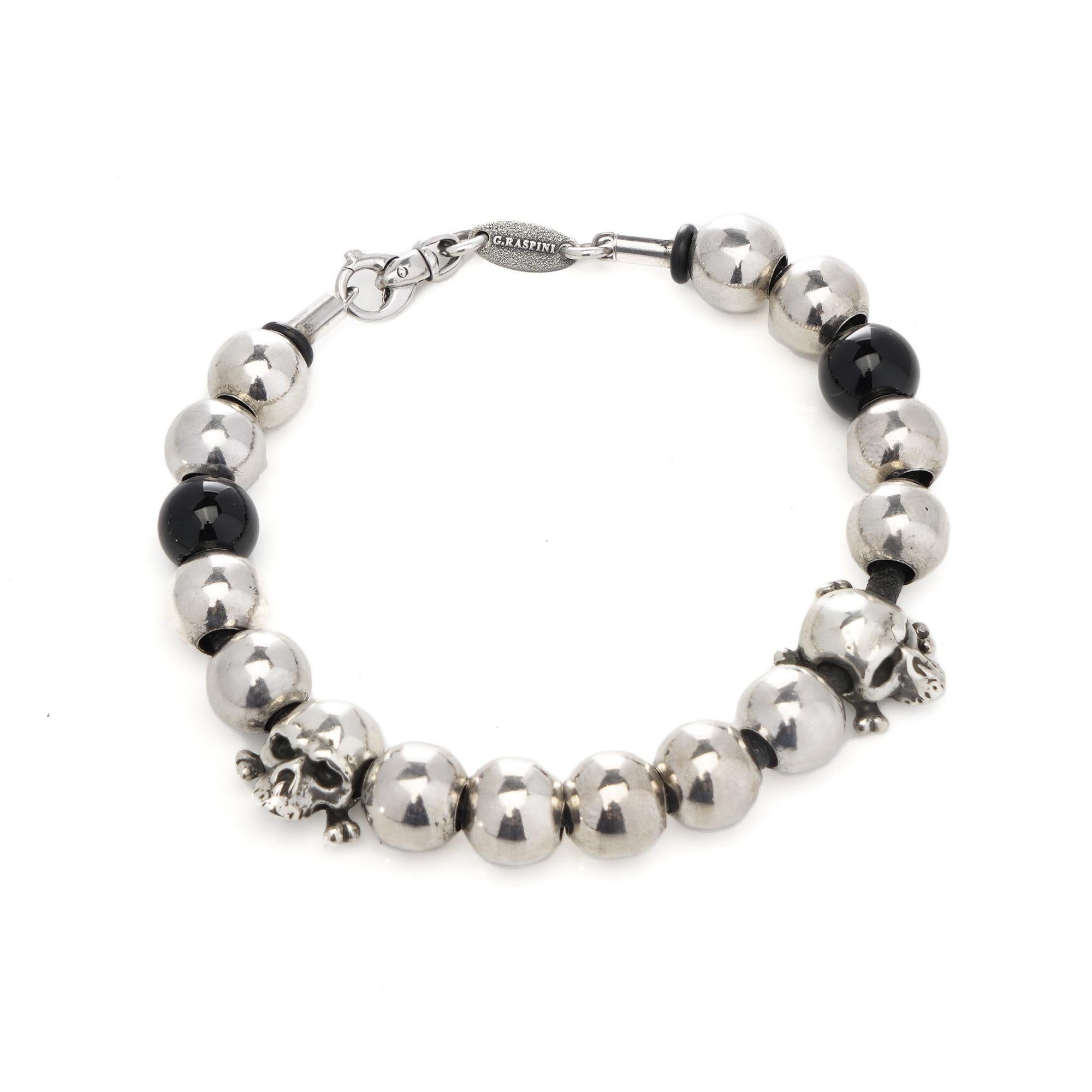 Giovani Raspini sterling 925 silver bead bracelet with skull accents For Sale 4