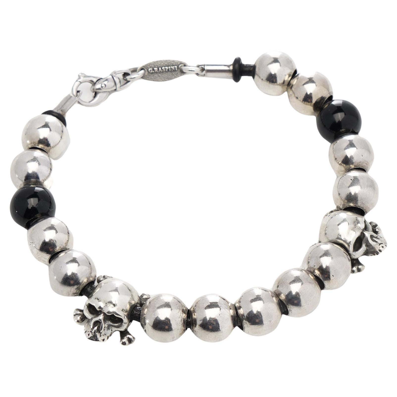 Giovani Raspini, bracelet de perles en argent sterling 925 avec accents de crâne en vente