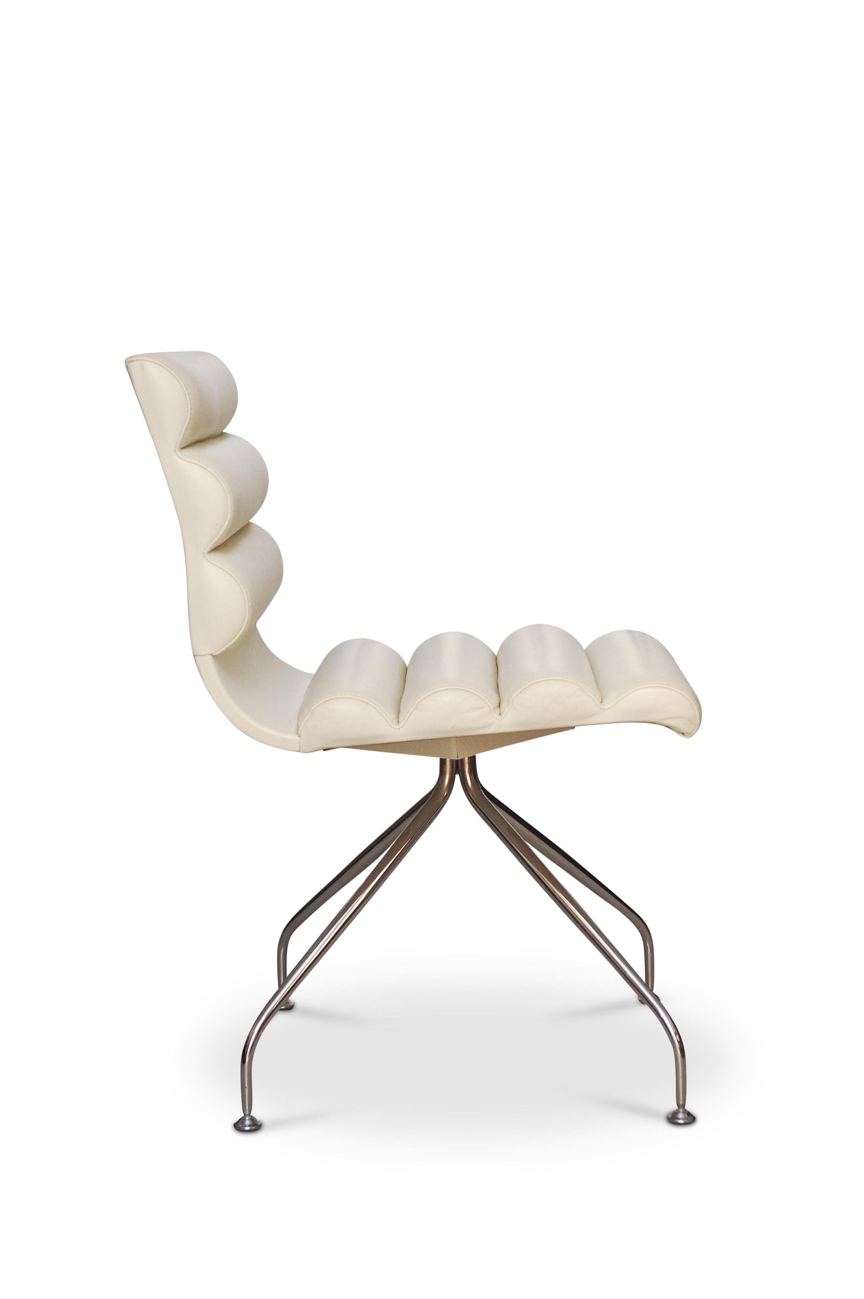 International Style Giovanna Modonutti 'Giofra' for Frag, a Set of 4 White Leather 'Canouan' Chairs For Sale