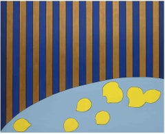 Lemons on a Striped Background - Acrylic by Giovanna Picciau - 1968