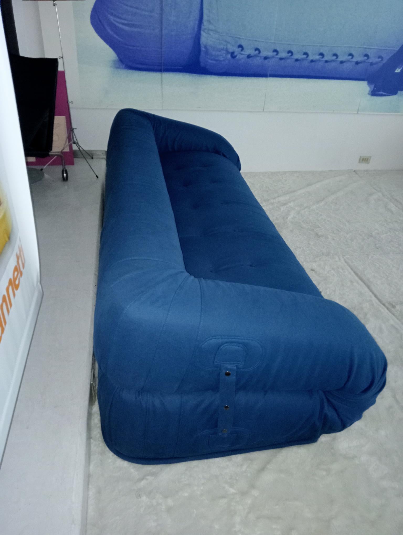 Modern Giovannetti, 1970s Anfibio Foldable Sofa Blue Colored, cotton, Project, Becchi For Sale