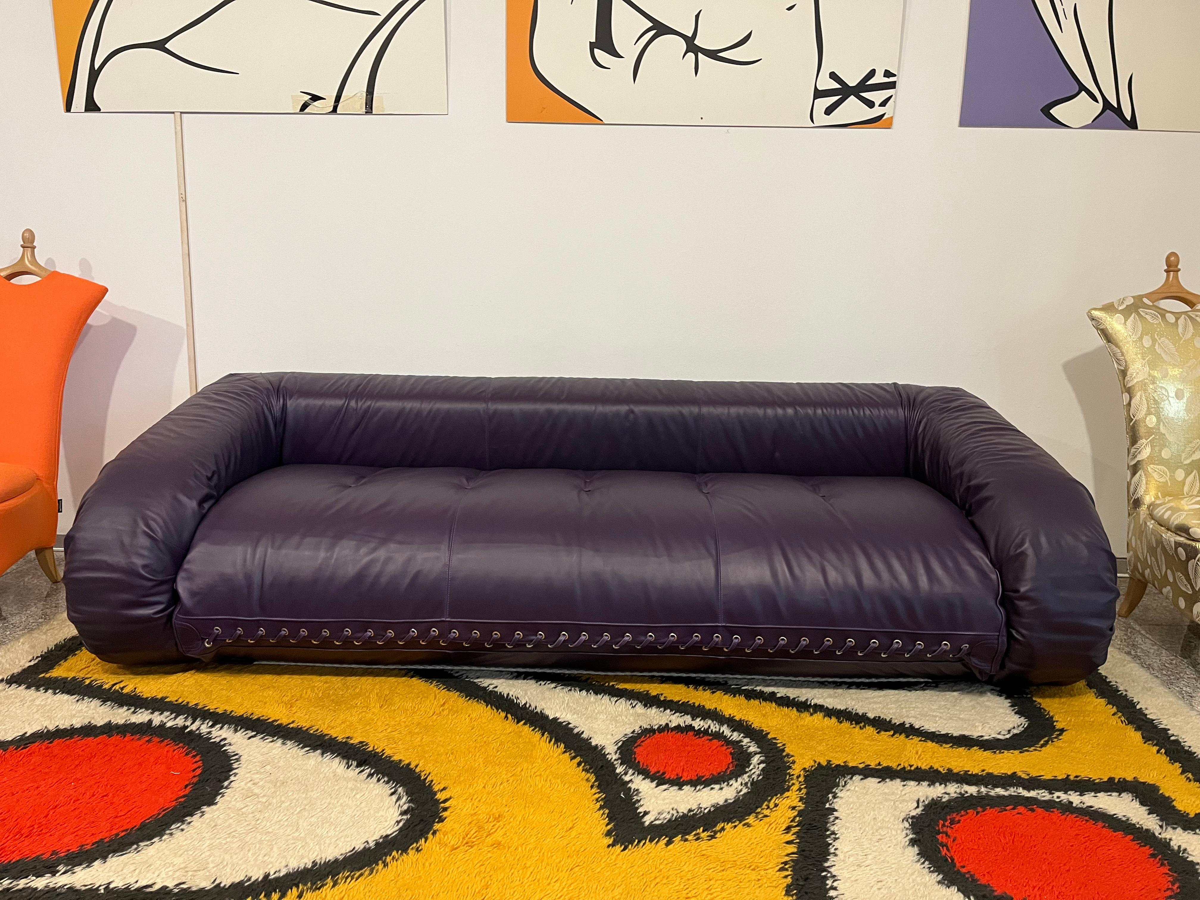 Modern Giovannetti, 1970s Anfibio Foldable Sofa Purple Colored Fabric Project, Becchi For Sale