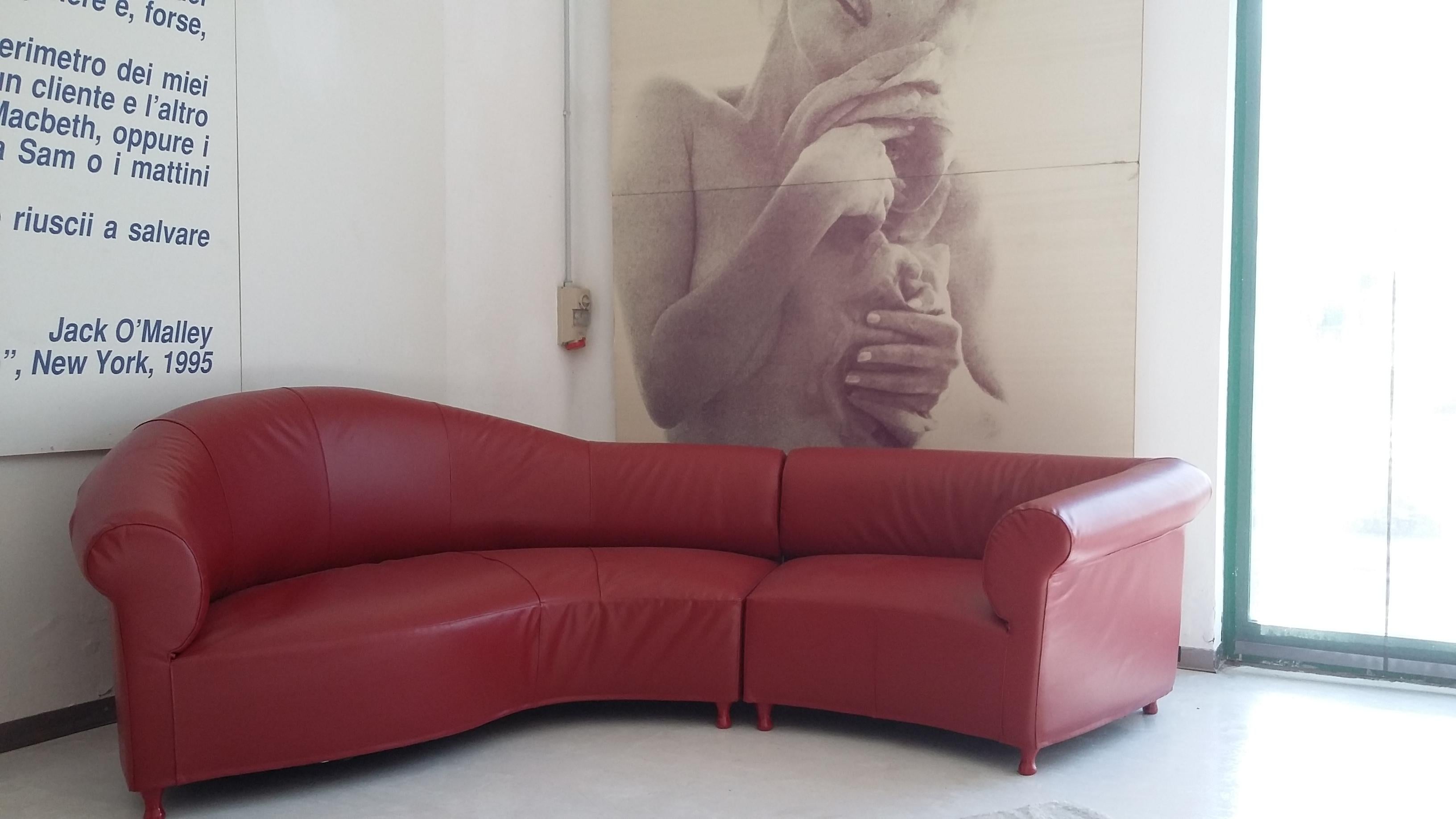 italien Giovannetti, canap modulaire contemporain en cuir rouge  Galassia  des annes 90 par S. Giobbi en vente