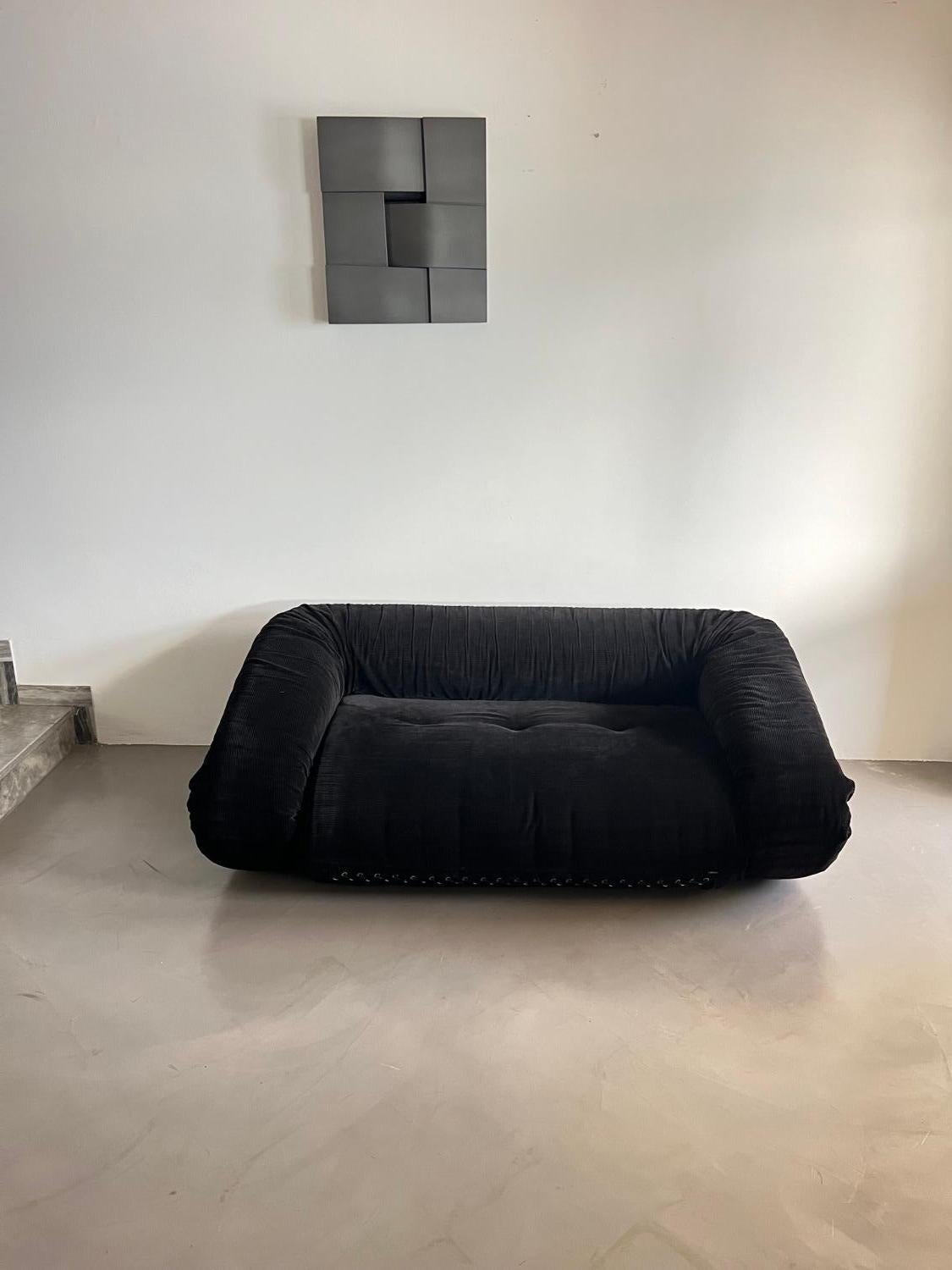 Mid-Century Modern Designer Sofa Bed , Black Velvet , Timeless look , Anfibio by Alessandro Becchi For Sale