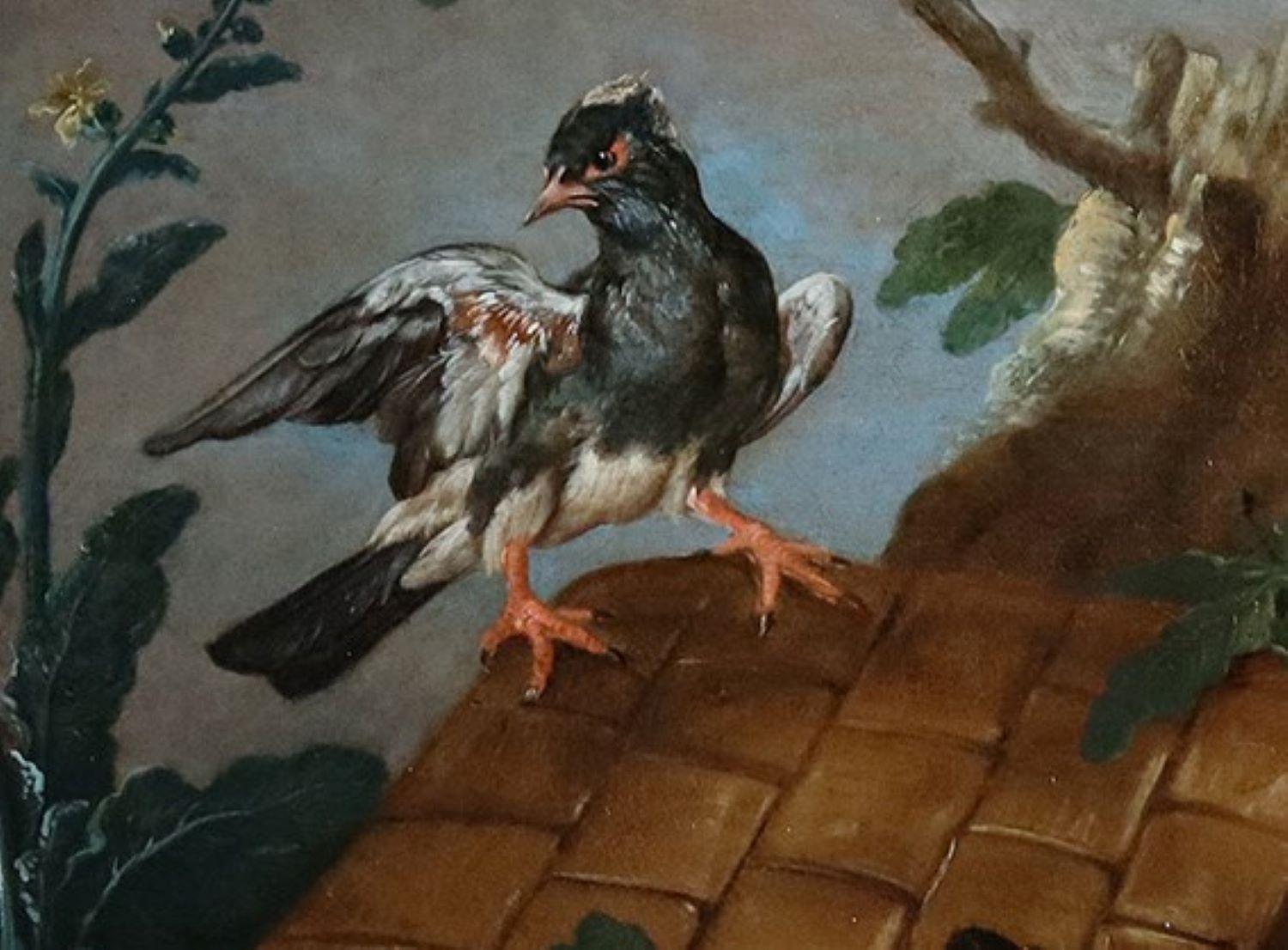 Oiseaux avec un panier de fruits retourné 1 - Renaissance Painting par Giovanni Agostino Cassana 