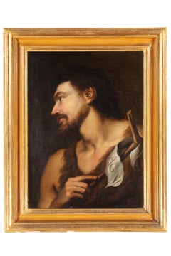 17th Century By Giovanni Andrea De Ferrari Saint John the Baptist Oil On Canvas