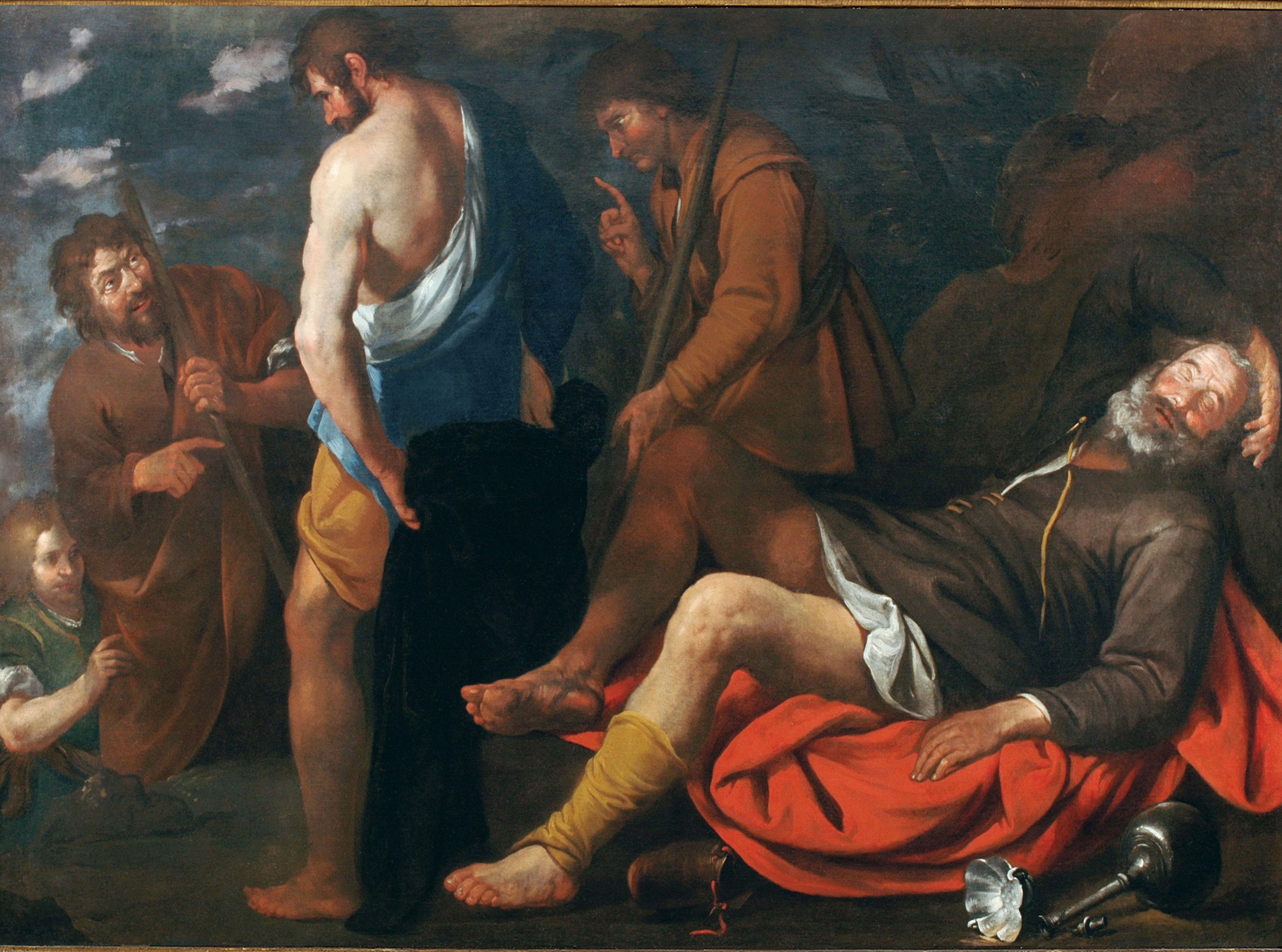 17th Century Noah's Drunkness Andrea de Ferrari Biblical Theme Oil on Canvas
