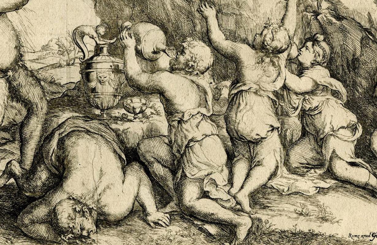 Bacchanale - Maîtres anciens Print par Giovanni Andrea Podesta