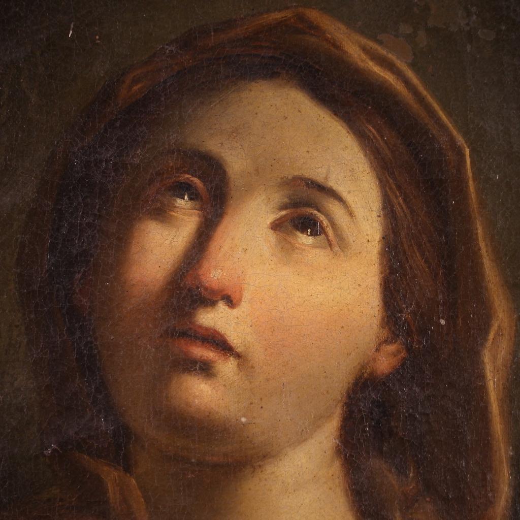 siglo XVII Óleo sobre Lienzo Pintura Religiosa Antigua Italiana Virgen con Niño 6