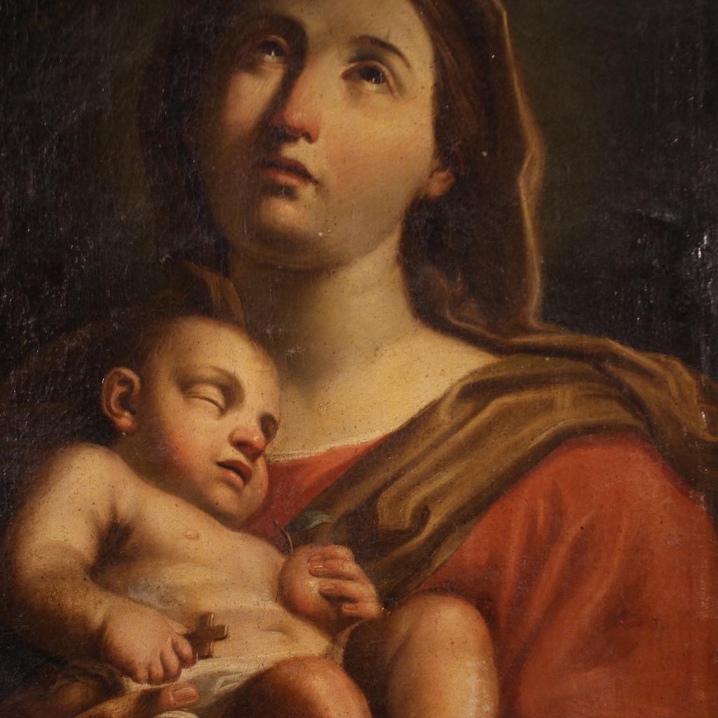 siglo XVII Óleo sobre Lienzo Pintura Religiosa Antigua Italiana Virgen con Niño 8