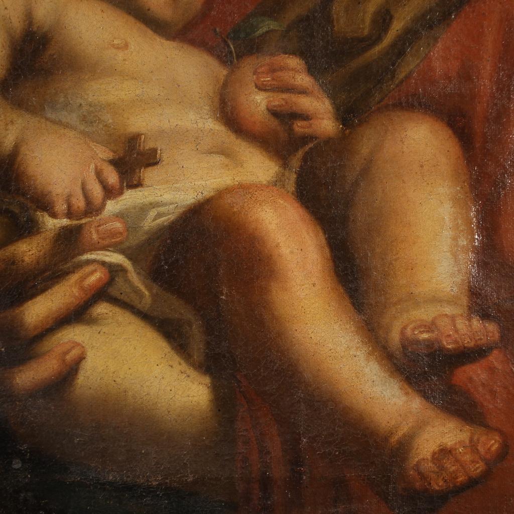 siglo XVII Óleo sobre Lienzo Pintura Religiosa Antigua Italiana Virgen con Niño 11