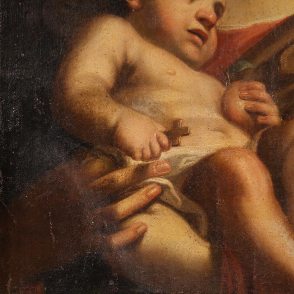 siglo XVII Óleo sobre Lienzo Pintura Religiosa Antigua Italiana Virgen con Niño 2