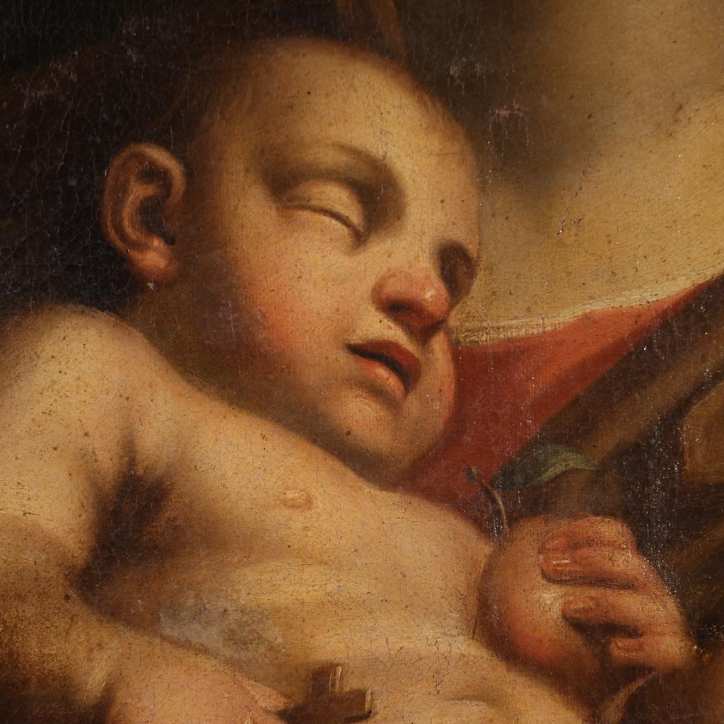 siglo XVII Óleo sobre Lienzo Pintura Religiosa Antigua Italiana Virgen con Niño 4