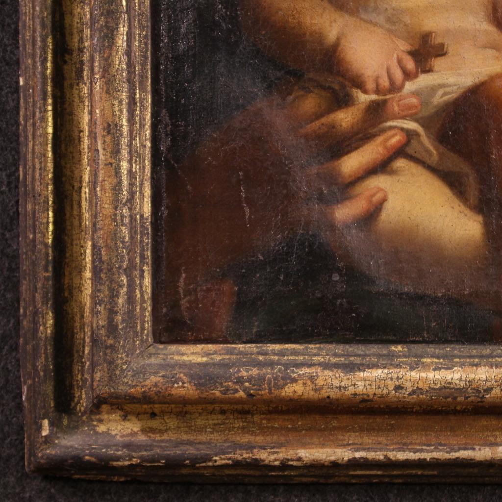 siglo XVII Óleo sobre Lienzo Pintura Religiosa Antigua Italiana Virgen con Niño 5