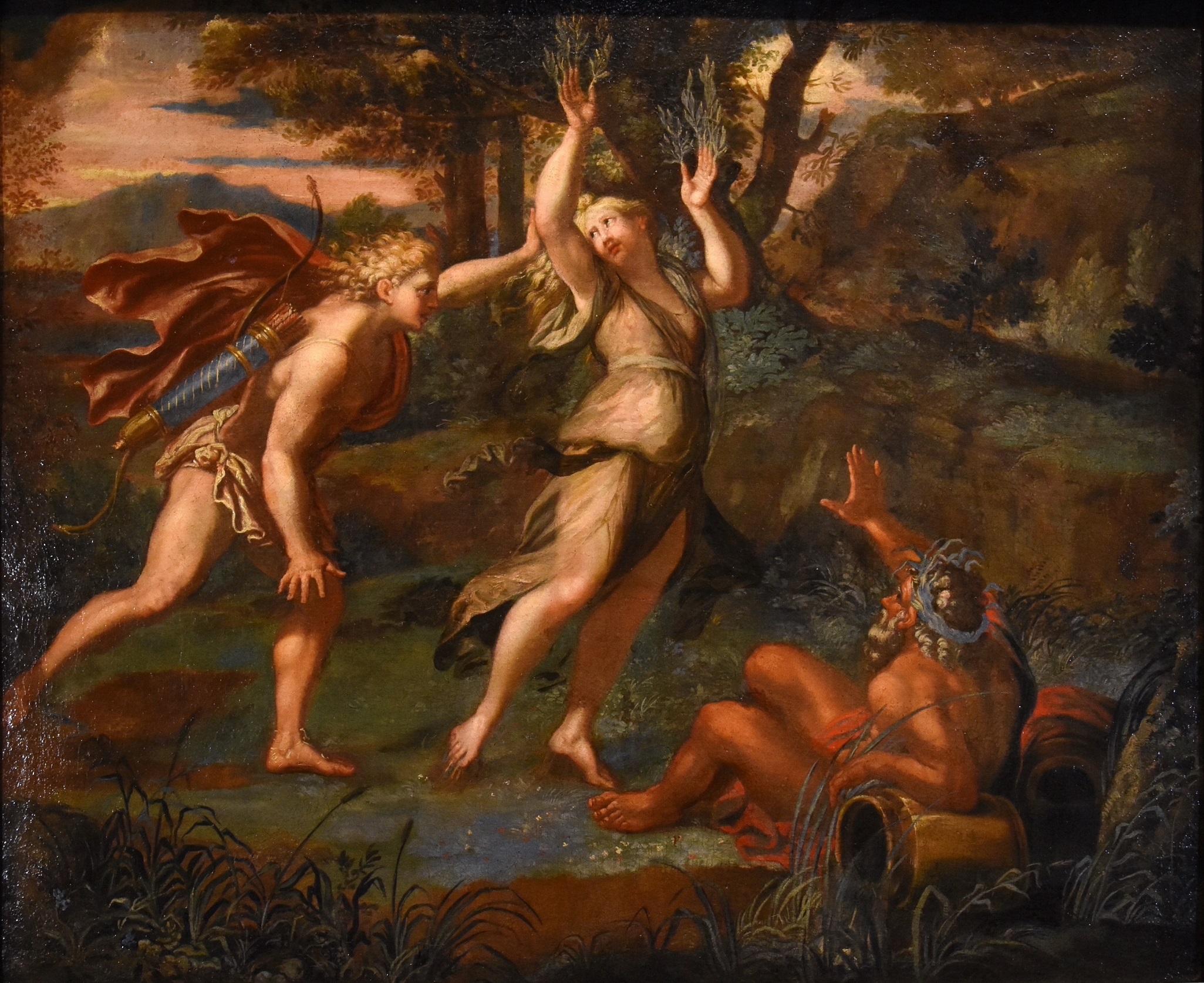 Myth Apollo Daphne Canini Paint Oil on canvas Old master 17th Century Italy - Painting by Giovanni Angelo Canini (Rome, 1608 - Rome, 1666)