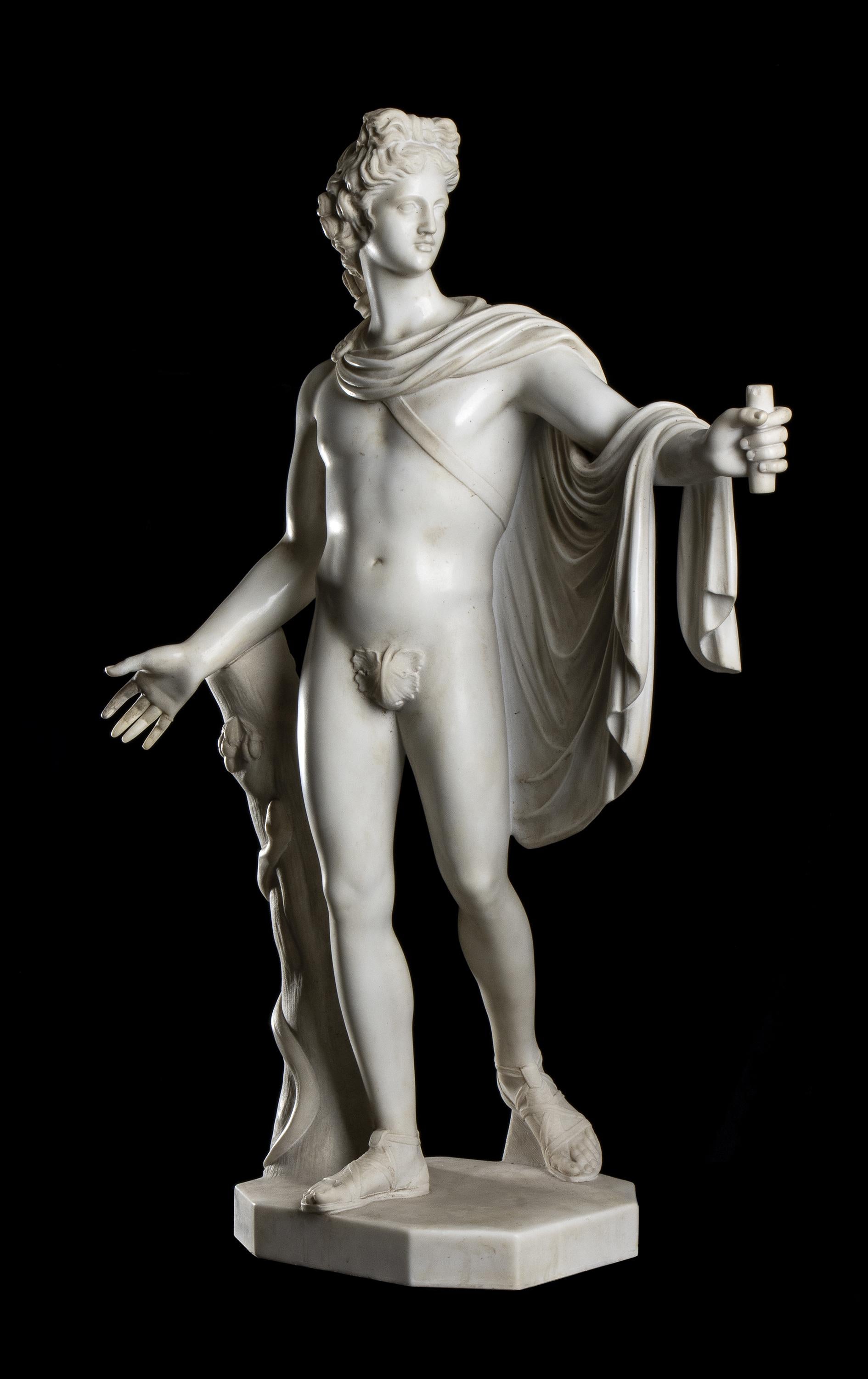  White Statuary Marble Sculpture Apollo Belvedere 19th Classical Grand Tour  1