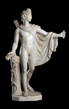 Antique  White Statuary Marble Sculpture Apollo Belvedere 19th Classical Grand Tour 