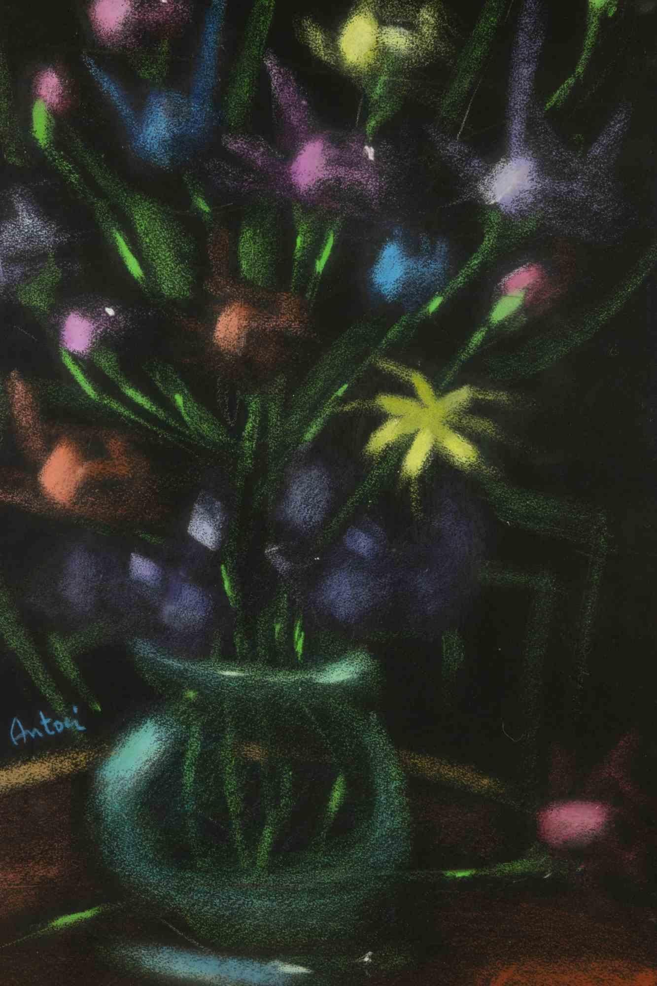 Flowers - Oil Paint by Giovanni Antoci - Mid-20th Century For Sale 1