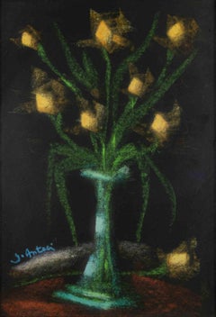 Vaso di fiori gialli - Dipinto a olio di Giovanni Antoci - Fine XX secolo