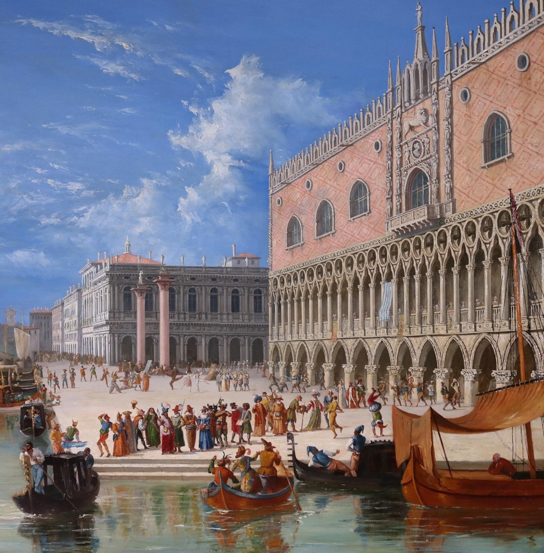 Carnevale di Venetia - Large 19th Century Oil Painting of Carnival in Venice 1