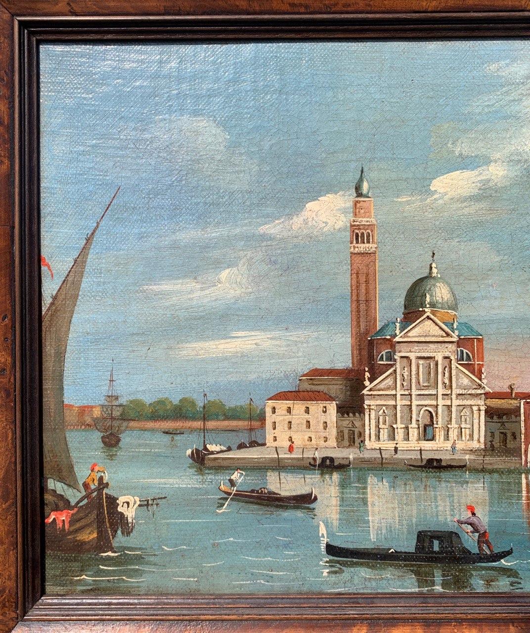 Follower of Antonio Canal, known as Canaletto (19th century) - Venice, view of the Island of S. Giorgio from the Punta della Dogana.

30 x 40 cm without frame, 41.5 x 51.5 cm with frame.

Oil on canvas, in a wooden frame.

Condition report: Lined