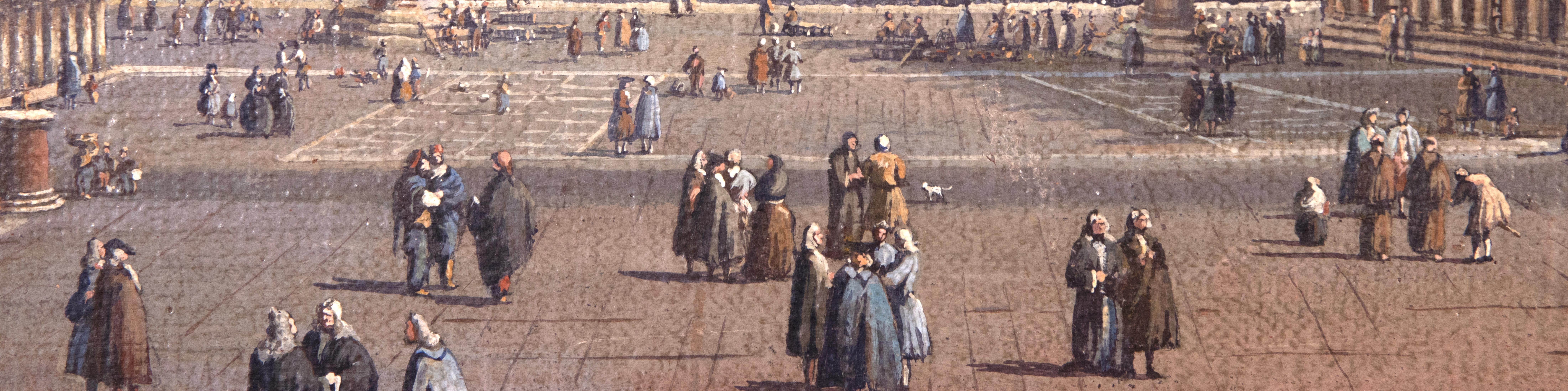 Vista de la Plaza de San Marcos es una obra de arte original realizada a finales del siglo XVIII por el artista de la Escuela de Giovanni Antonio Canal (Canaletto).

Una impresionante obra de arte de un maestro antiguo que representa una hermosa