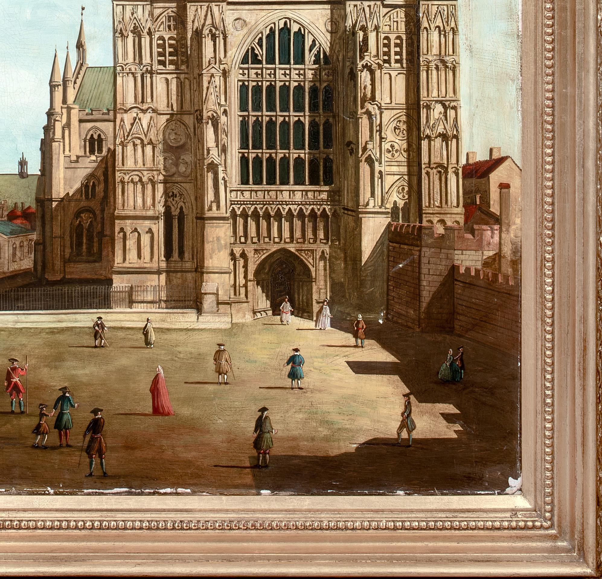 Westminster Abbey, London, 19. Jahrhundert

follower von CANALETTO (1697-1768) 

Große Ansicht von Westminster Abbey aus dem 19. Jahrhundert, Öl auf Leinwand. Hervorragende Qualität und Zustand Architekturansicht der Abtei mit Figuren im