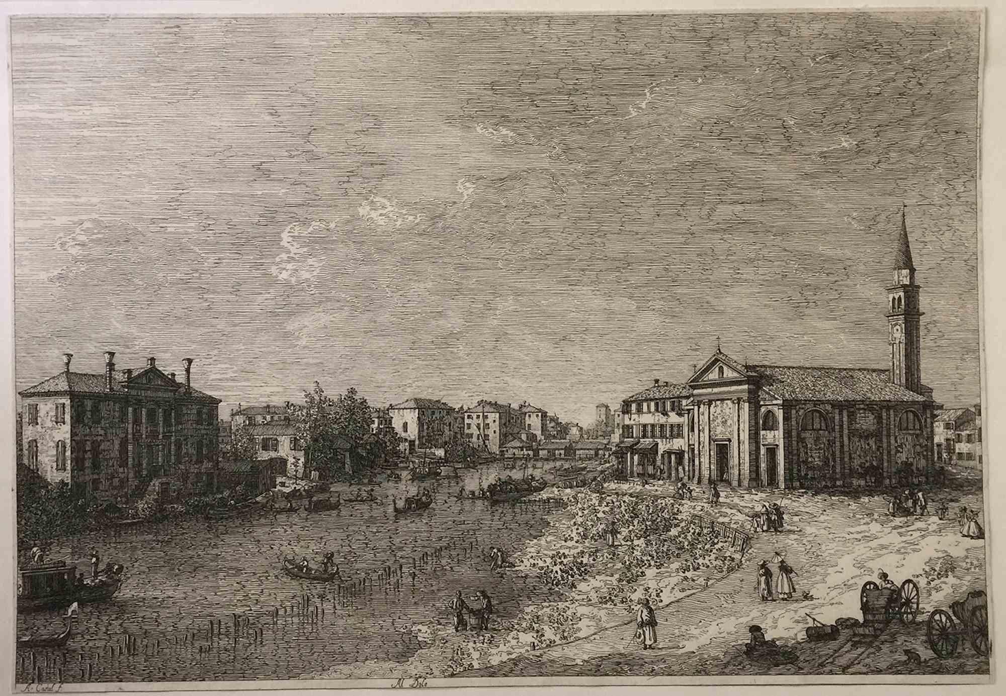 Landscape Print Giovanni Antonio Canal (Canaletto) - Al Dolo - Gravure de Giovanni Antonio Canal - 1735/44