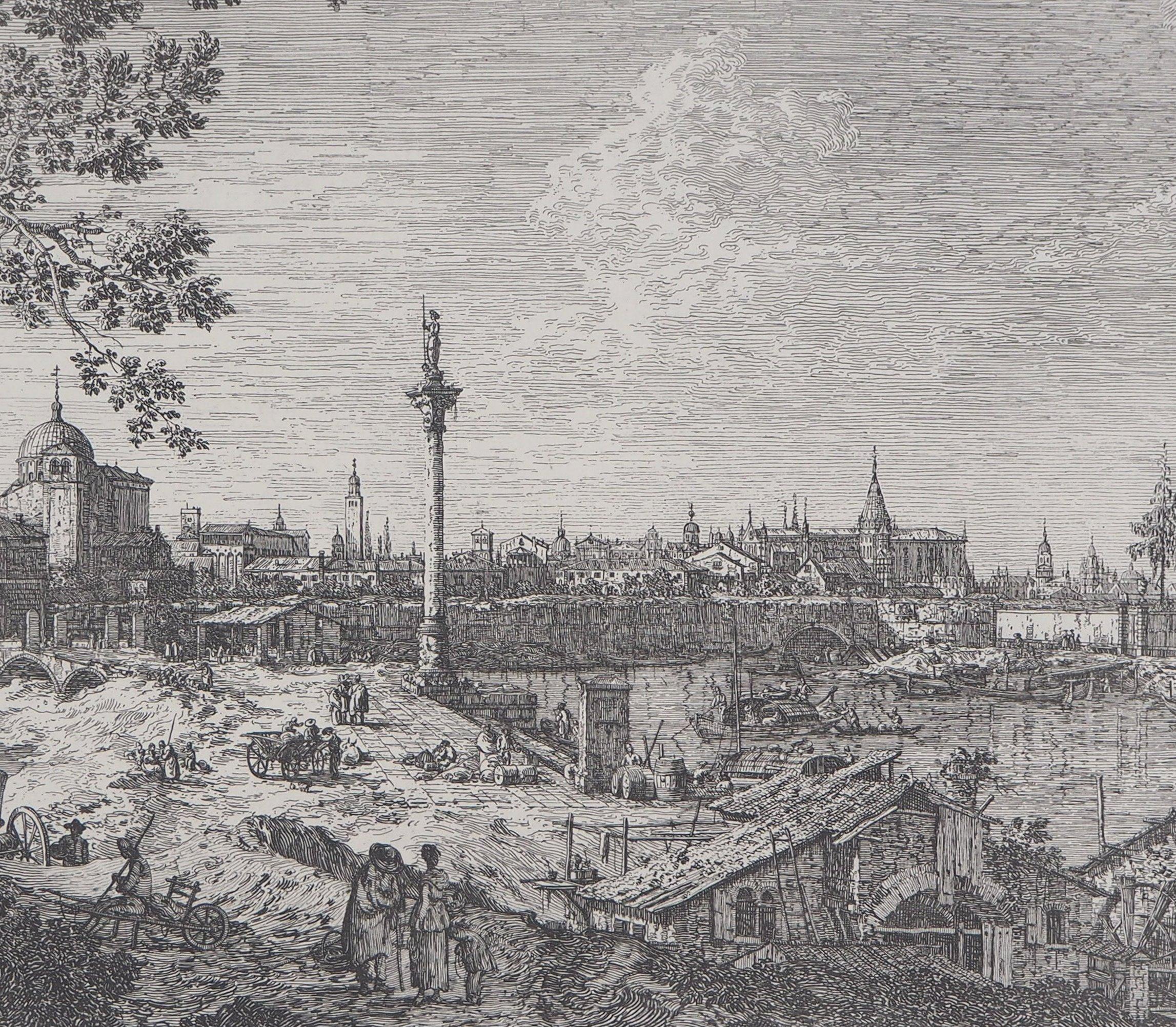 Según Giovanni Antonio Canaletto
Venecia: Vista del Gran Canal

Heliograbado según el aguafuerte original (Atelier Jacomet)
Firma impresa en la placa
Sobre papel Vergé de Hollande, 38 x 55,5 cm ( c. 15 x 21,8 pulgadas)
Edición limitada a 250
