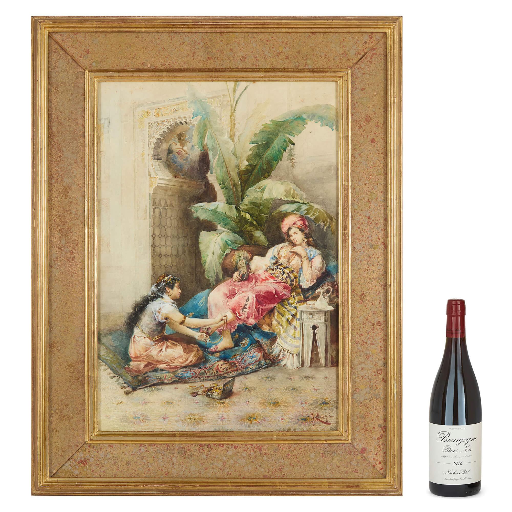 Orientalisches Aquarell Frau Dienstmädchen Interieur Giovanni Raggi Italienisch 19. im Angebot 4