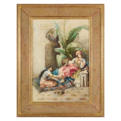 Orientalist Watercolour Woman Maid Interior Giovanni Raggi Italian 19th Century