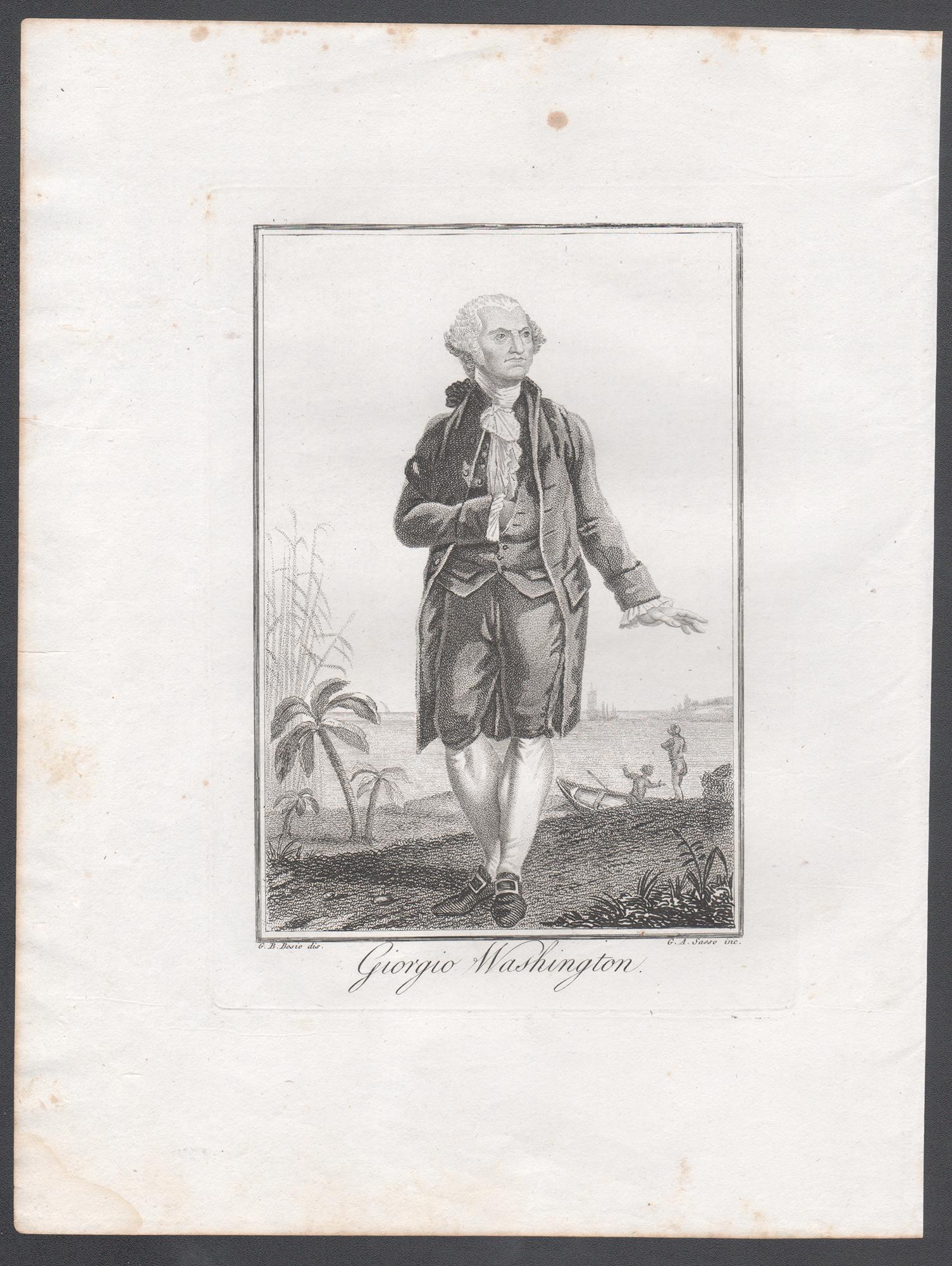 Georges Washington, gravure de portrait du début du 19e siècle - Print de Giovanni Antonio Sasso (active 1809-1816) after Jean Bosio (1767-1832)