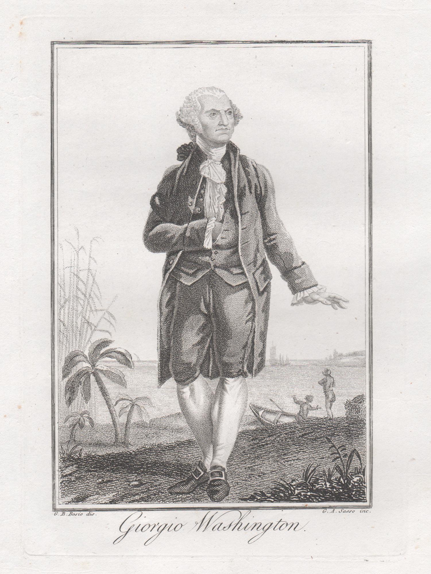 Portrait Print Giovanni Antonio Sasso (active 1809-1816) after Jean Bosio (1767-1832) - Georges Washington, gravure de portrait du début du 19e siècle