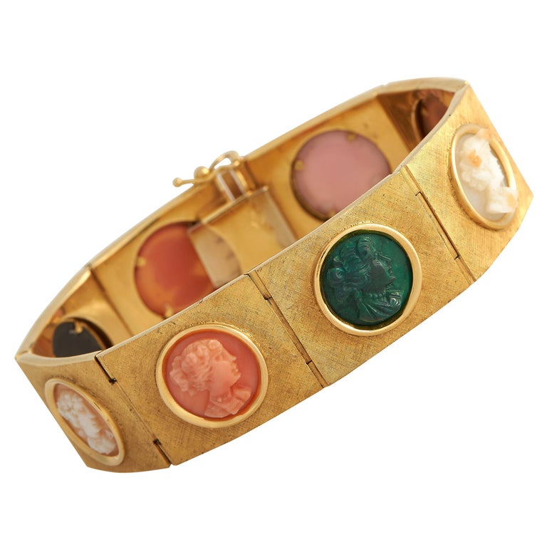Giovanni Apa Vintage 18K Yellow Gold Cameo Panel Bracelet GN07 