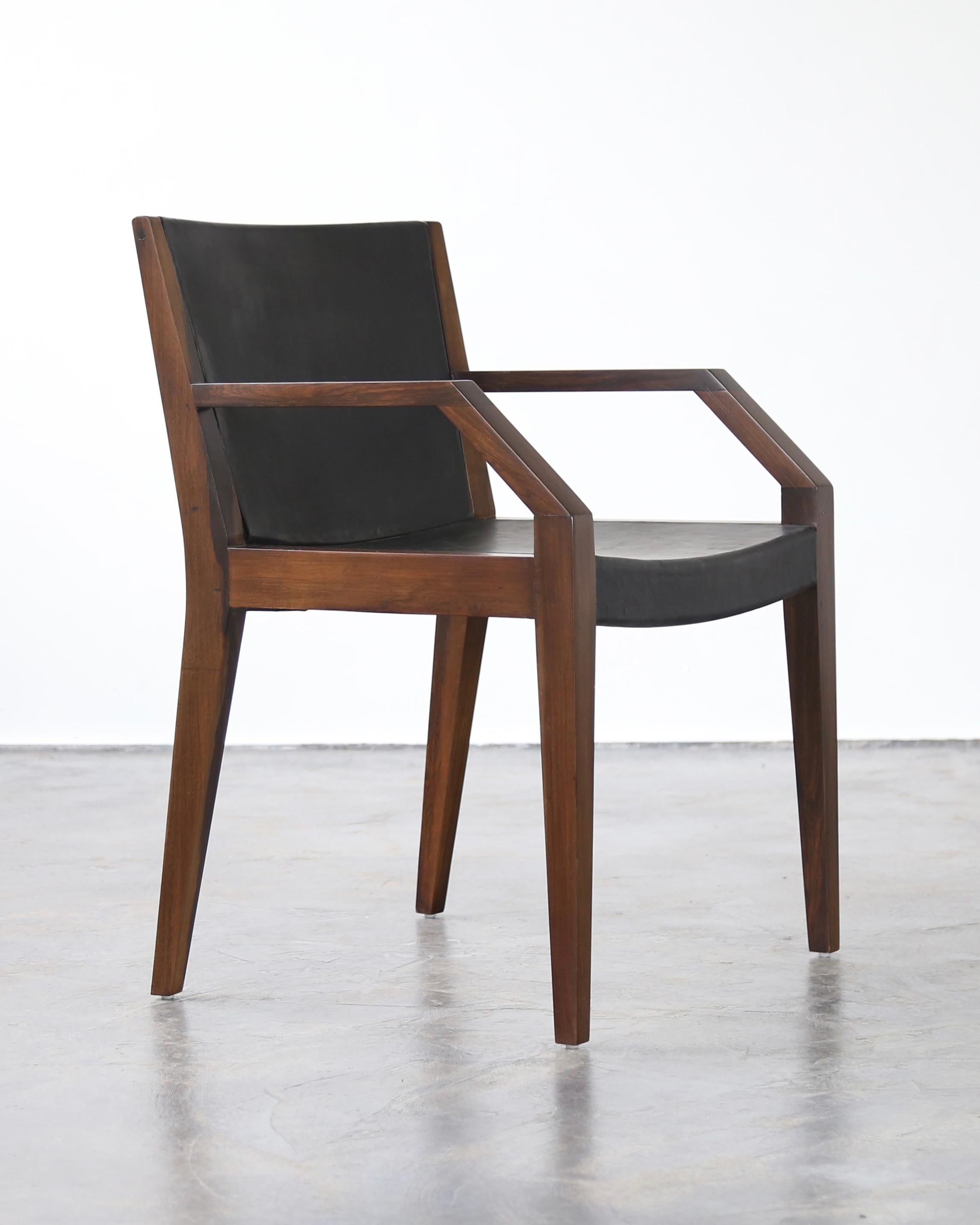 Giovanni Contemporary Armchair in Exotic Wood and Wrapped Leather by Costantini

Measurements are: 23