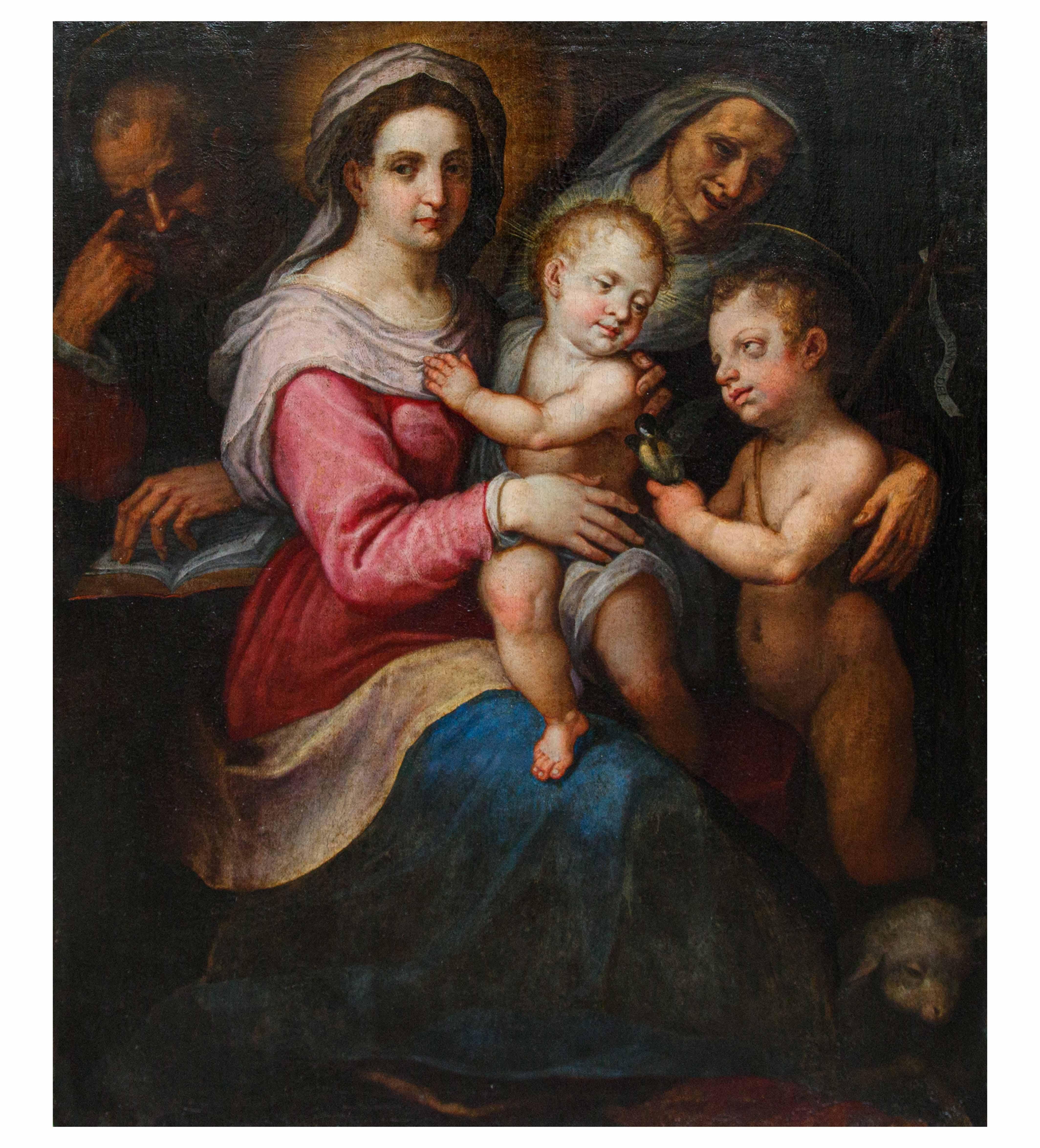 Giovanni Balducci detto il Cosci Figurative Painting - Madonna and Child with Saints Oil on canvas Giovanni Balducci known as Cosci