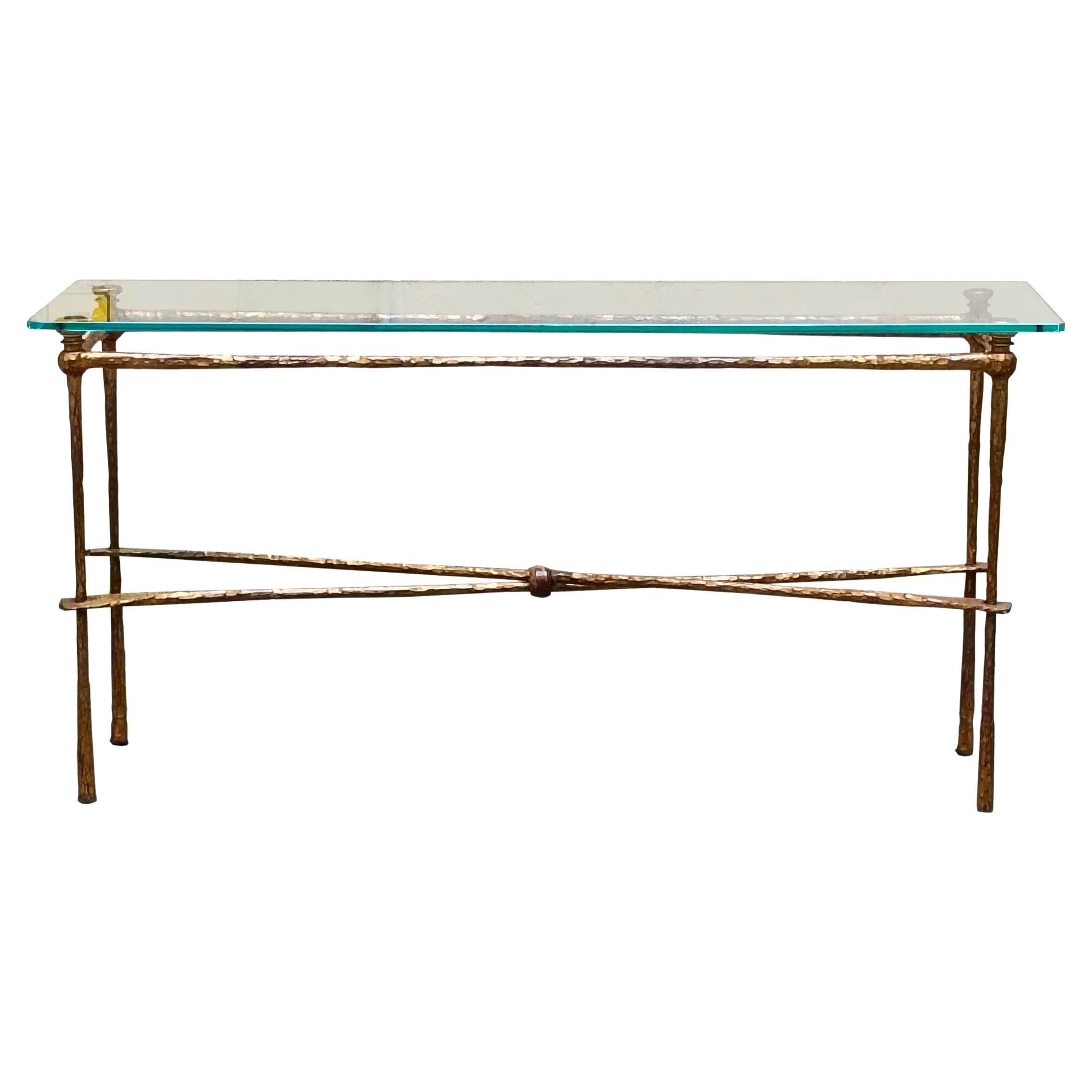 Giovanni Banci für Hermes Konsole aus goldgehämmertem Eisen und Glas, Italien 19