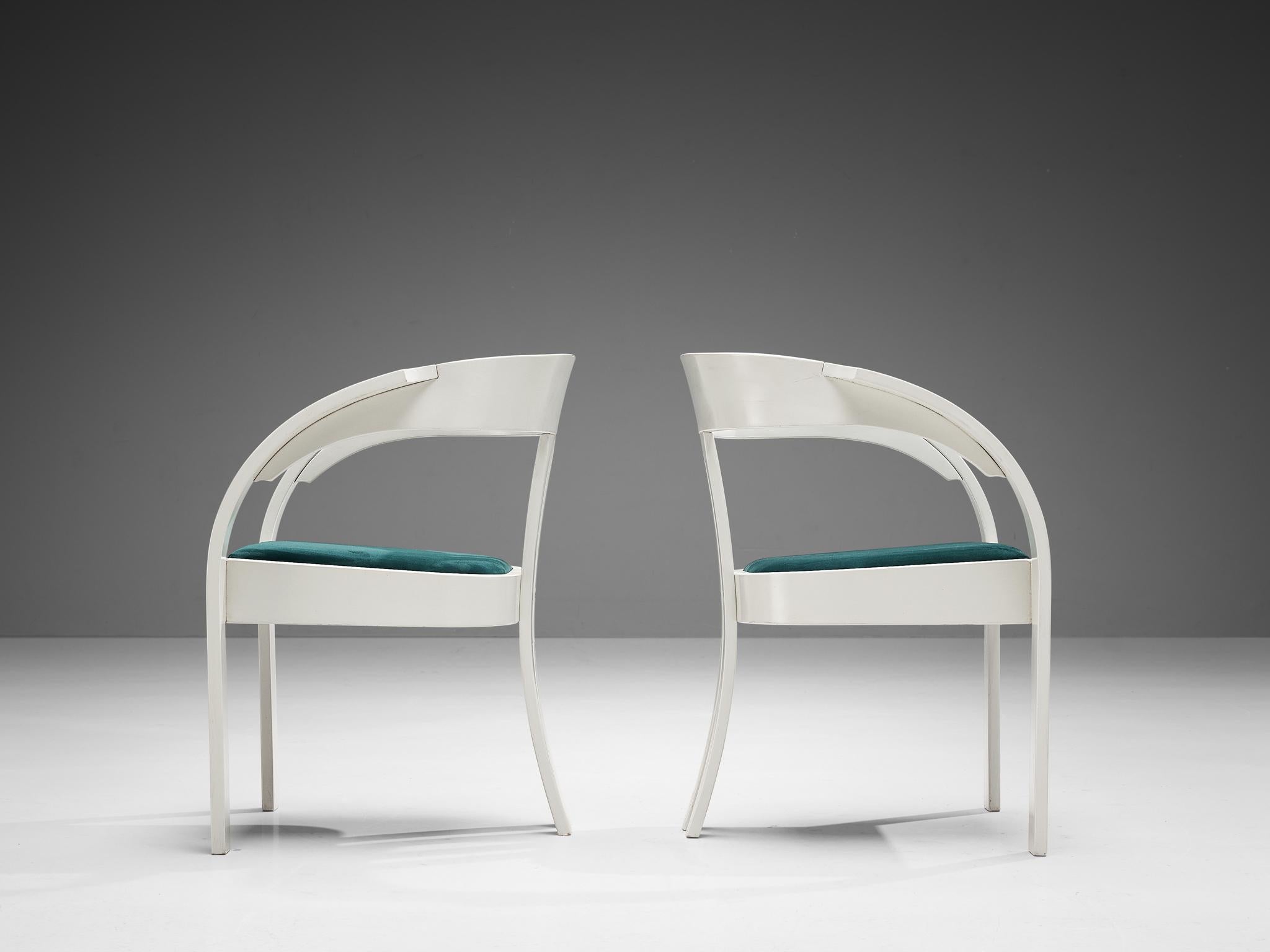 Velours Giovanni Battista Bassi pour Poltronova - Paire de fauteuils « Lisa » en velours vert en vente