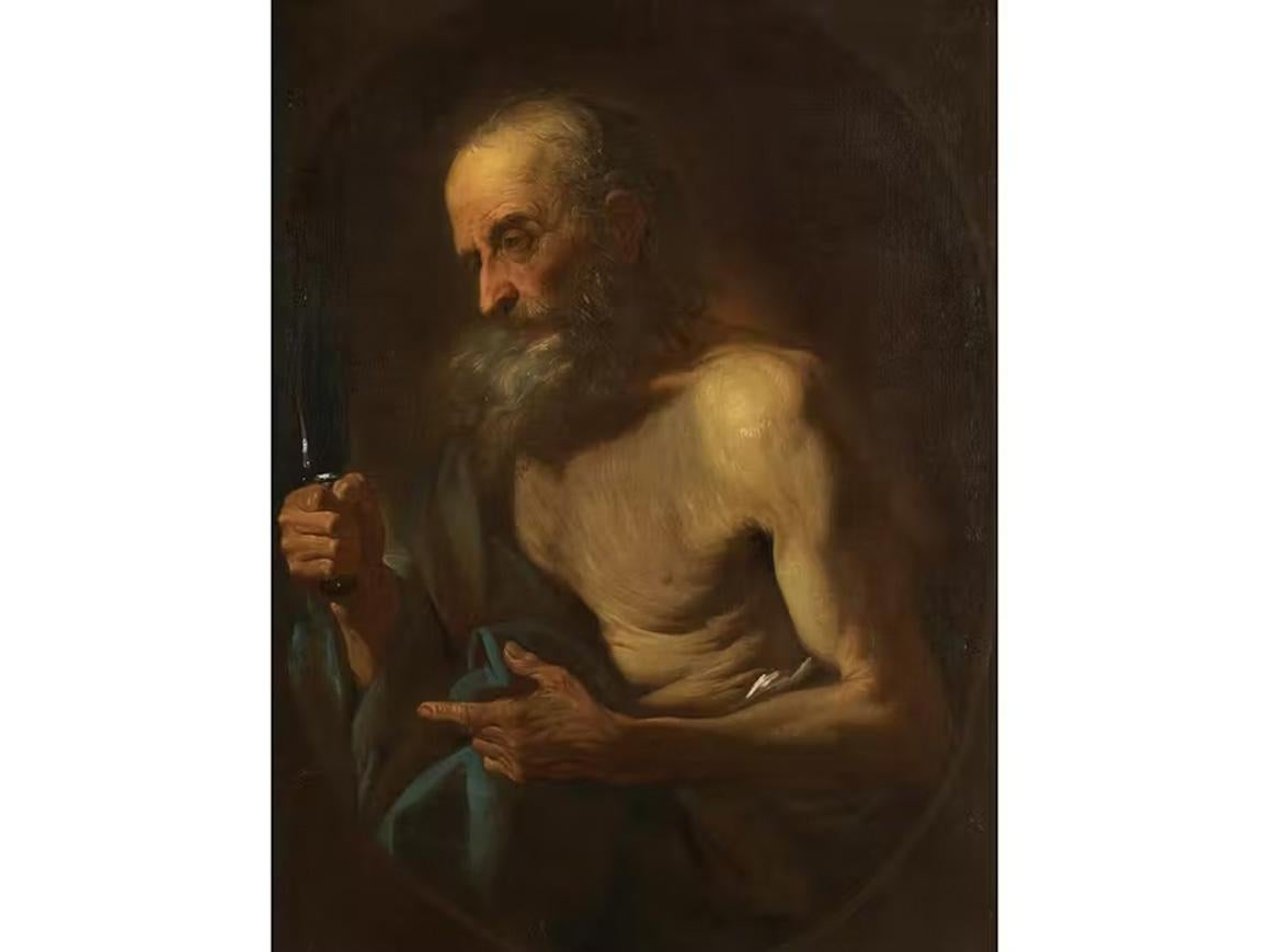 Giovanni Battista Beinaschi (Fossano, Italy, 1636 - Naples, Italy, 1688) 
Title: Saint Bartholomew 
Medium: Oil on canvas
Dimensions: without frame 96 x 71.5 cm – with frame 108 x 86 cm
Shaped and gilded wooden cassetta frame
Not signed

Expertise