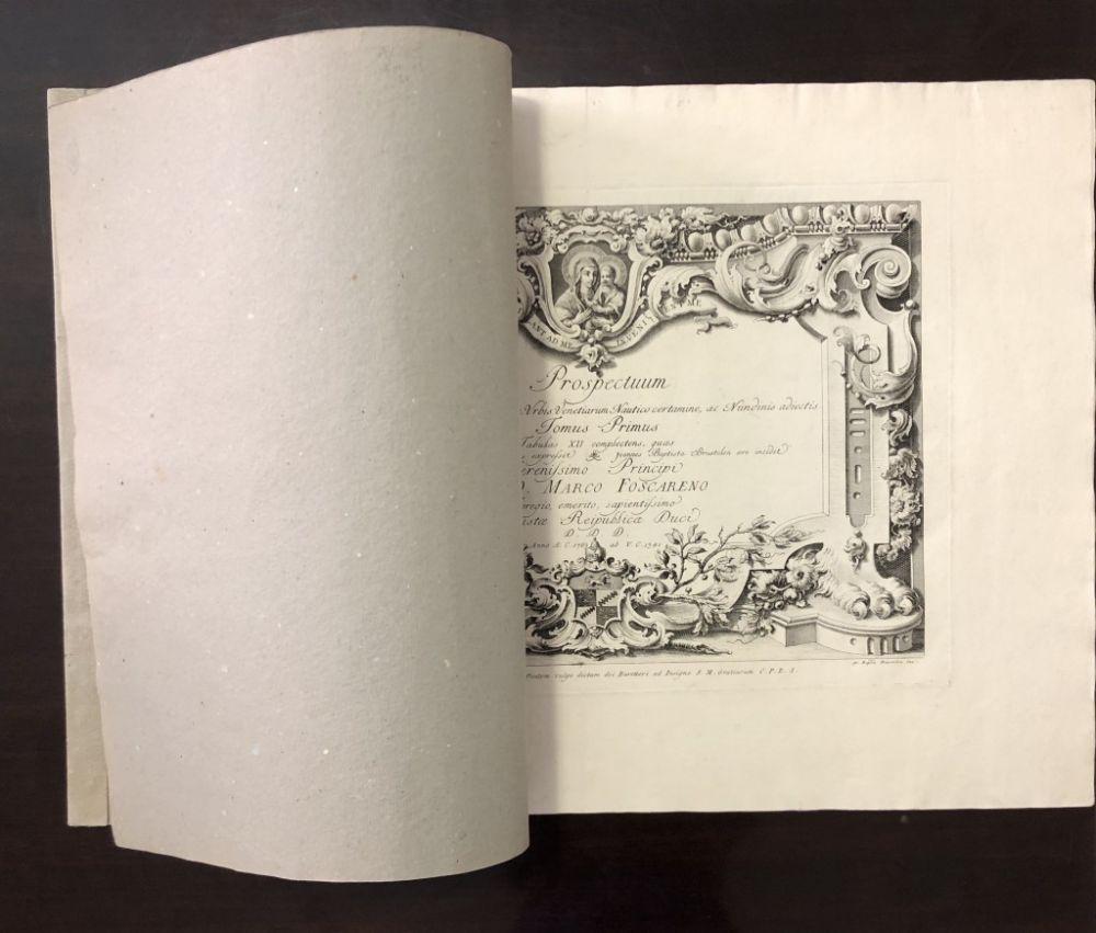 Complete series of 20 original black and white etchings on oblong folio and laid paper, in first state before numeration.
On frontispiece with date “1763”, dedication to Prince Marco Foscareno and name and address of Ludovico Furlanetto. Each plate