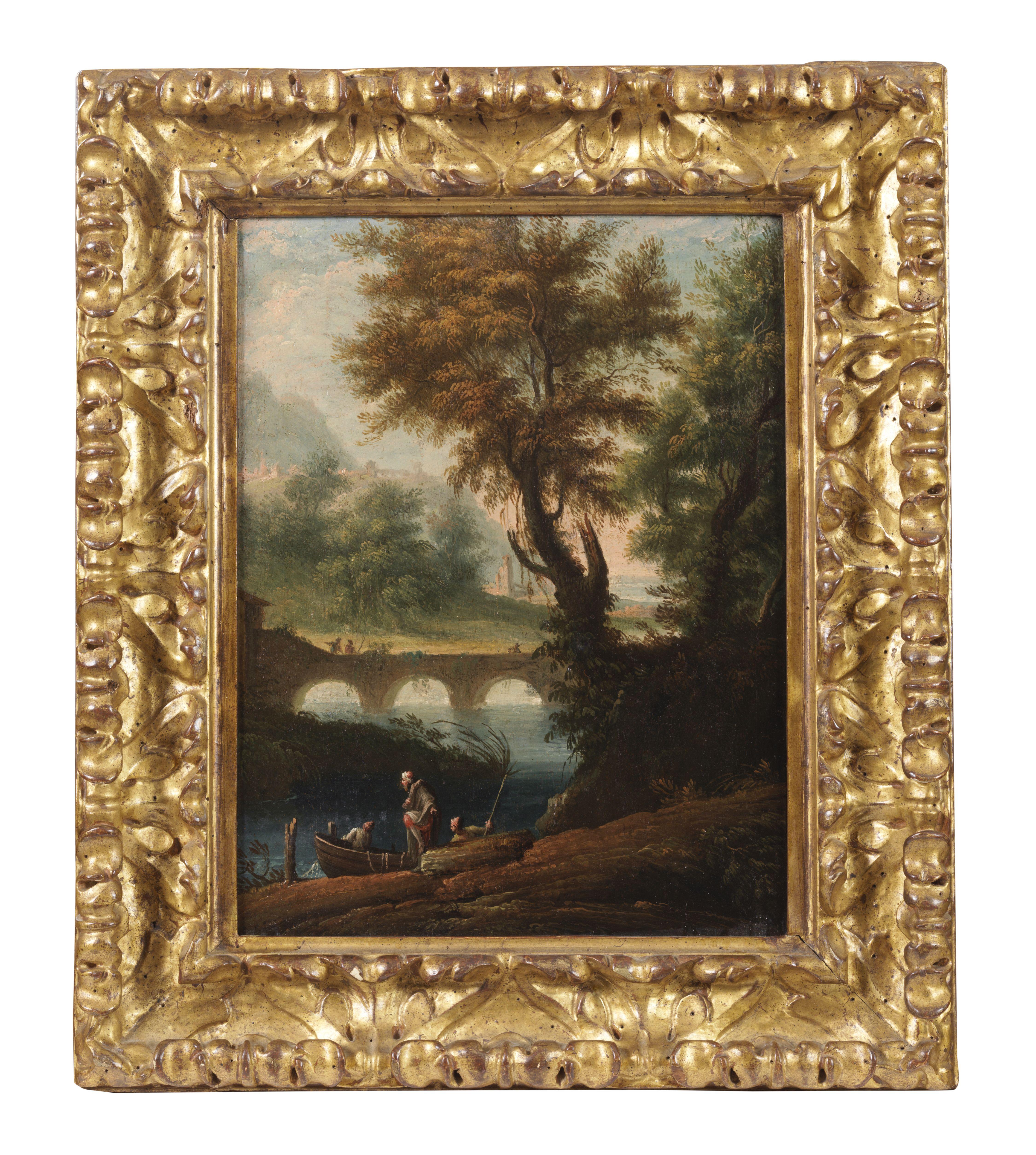 18th Century Landscape Giovanni Battista Busiri Nature Rome Oil on Panel Green For Sale 1