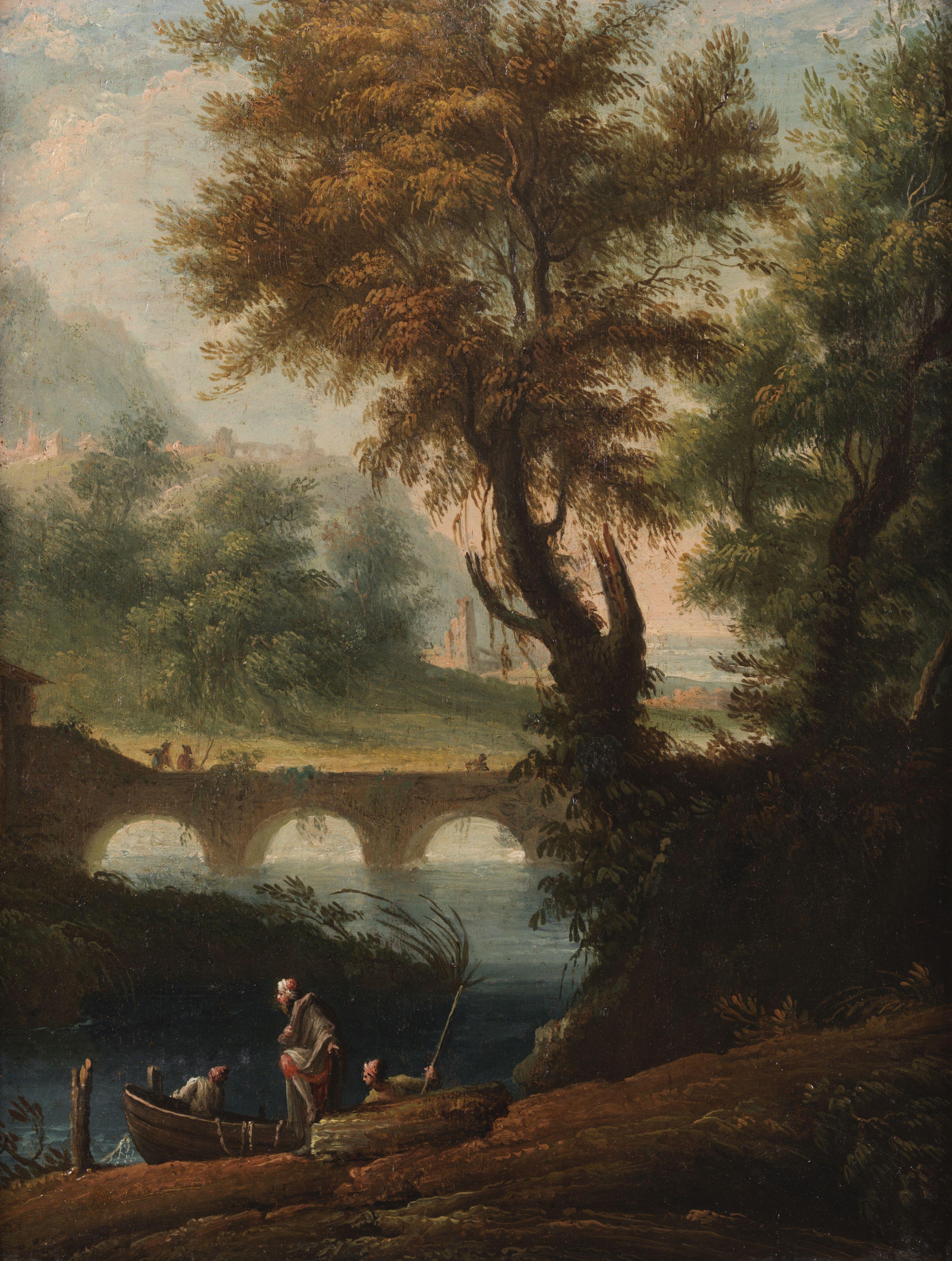 18th Century Landscape Giovanni Battista Busiri Nature Rome Oil on Panel Green For Sale 3
