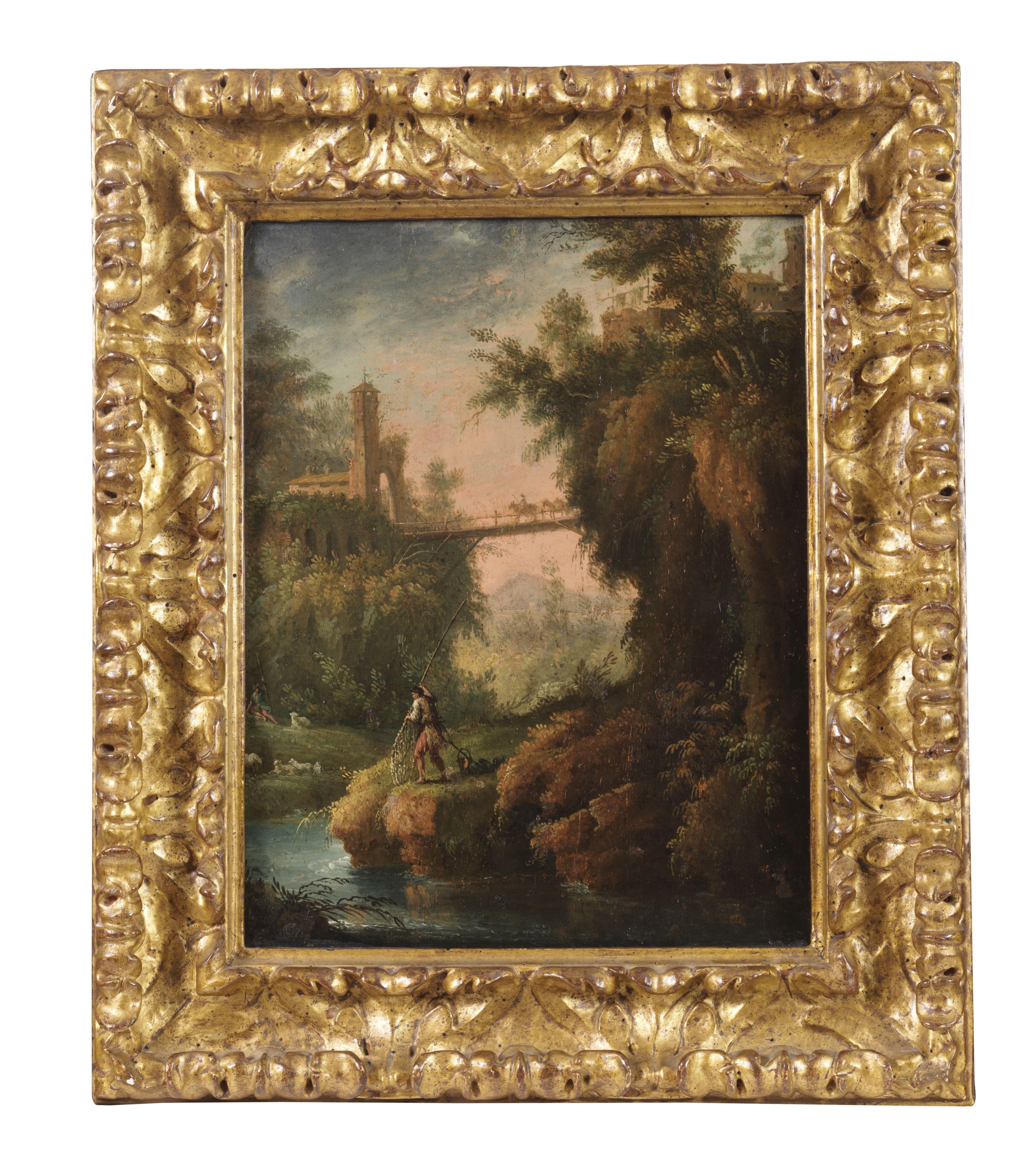 18th Century Landscape Giovanni Battista Busiri Nature Rome Oil on Panel Green For Sale 5