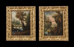 18th Century Landscape Giovanni Battista Busiri Nature Rome Oil on Panel Green