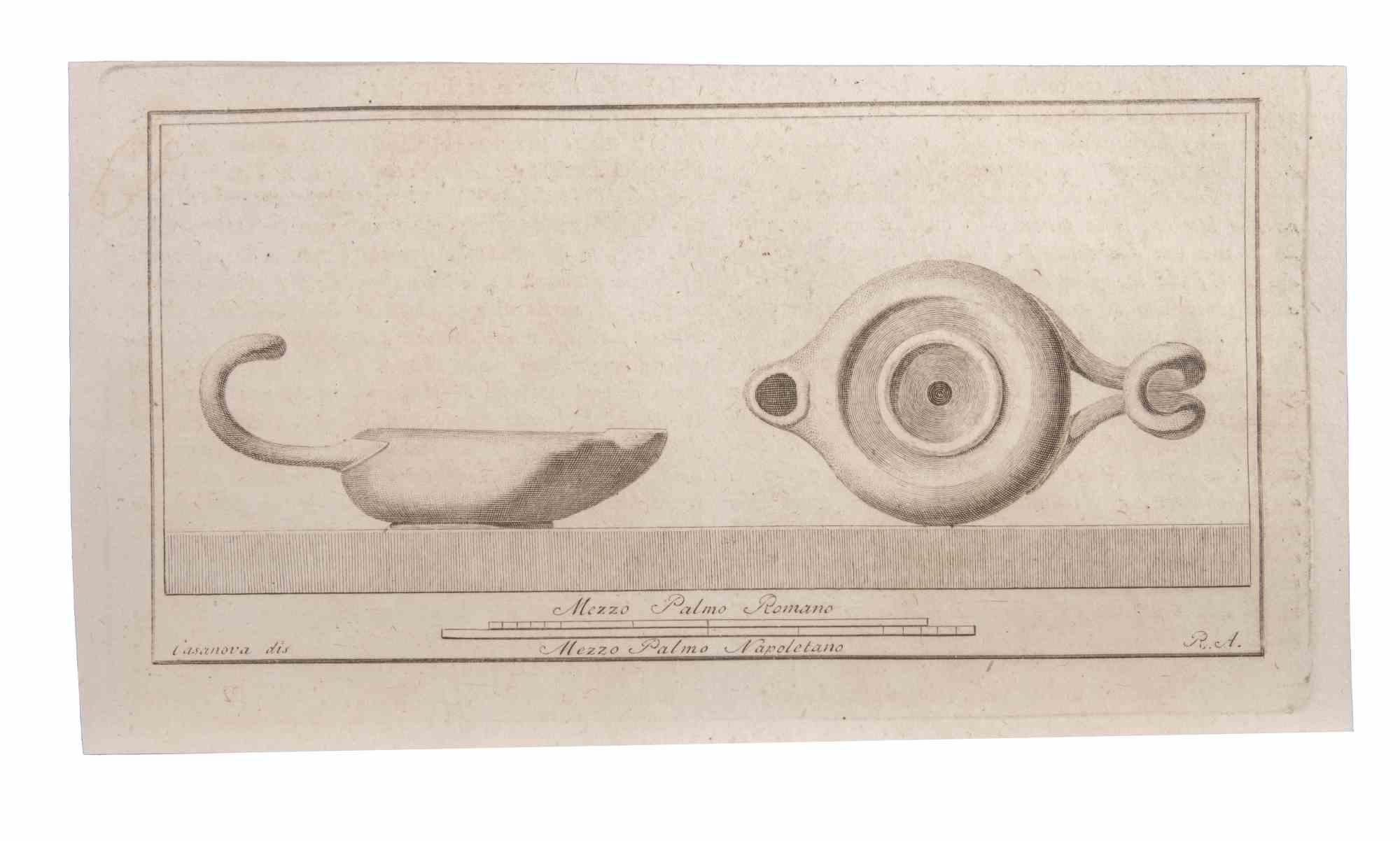 Oil Lamp - Etching by Giovanni Battista Casanova - 18th Century