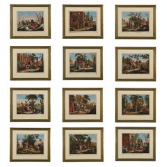 Antique Group of twelve etchings by Giovanni Battista Cecchi, The Months of the Year