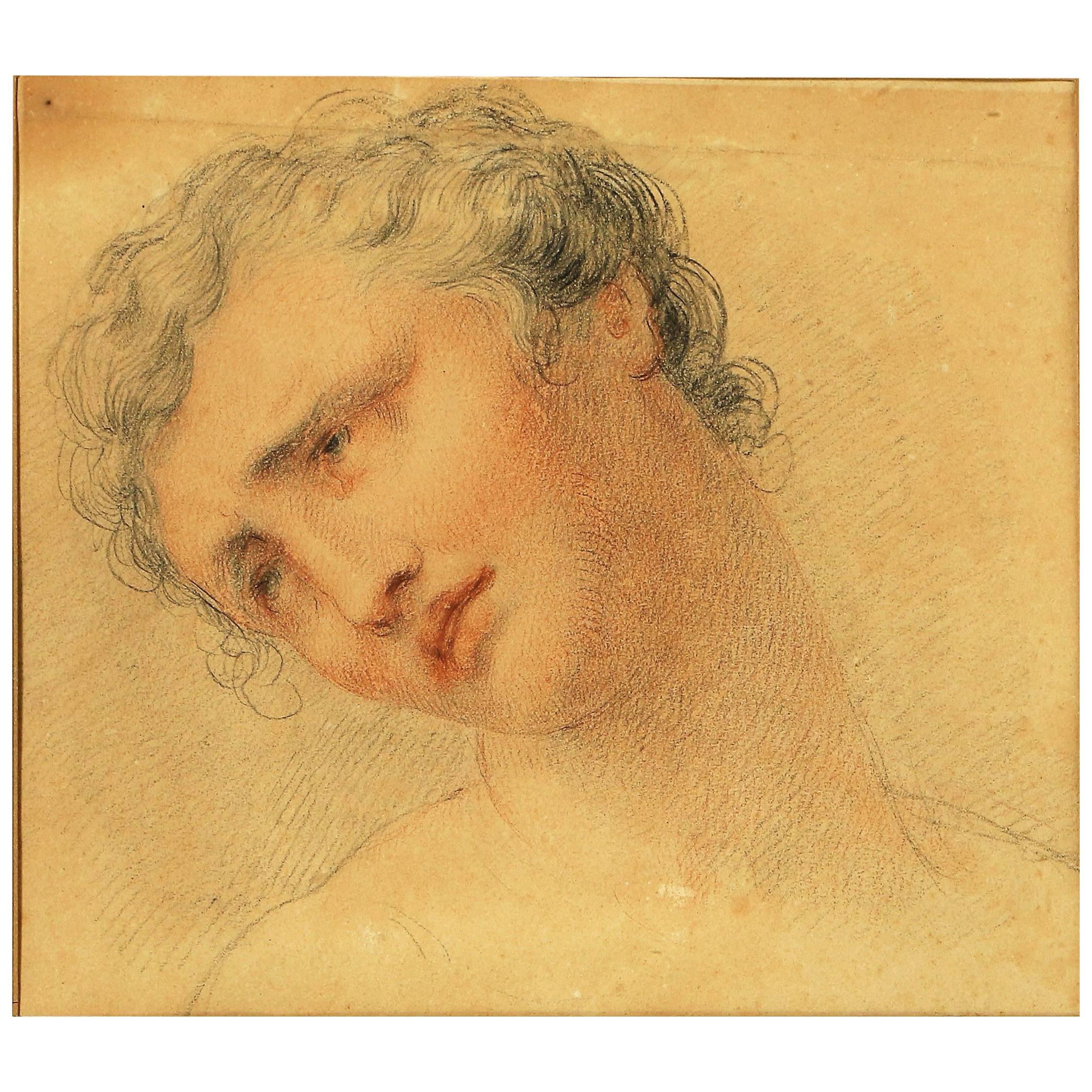 Beautiful pencil and red chalk drawing representing a melancholic young man’s face
Framed in a beautiful gilt frame.

Giovanni Battista Cipriani RA (1727 – 14 December 1785) was an Italian painter and engraver, who lived in England from 1755.

He