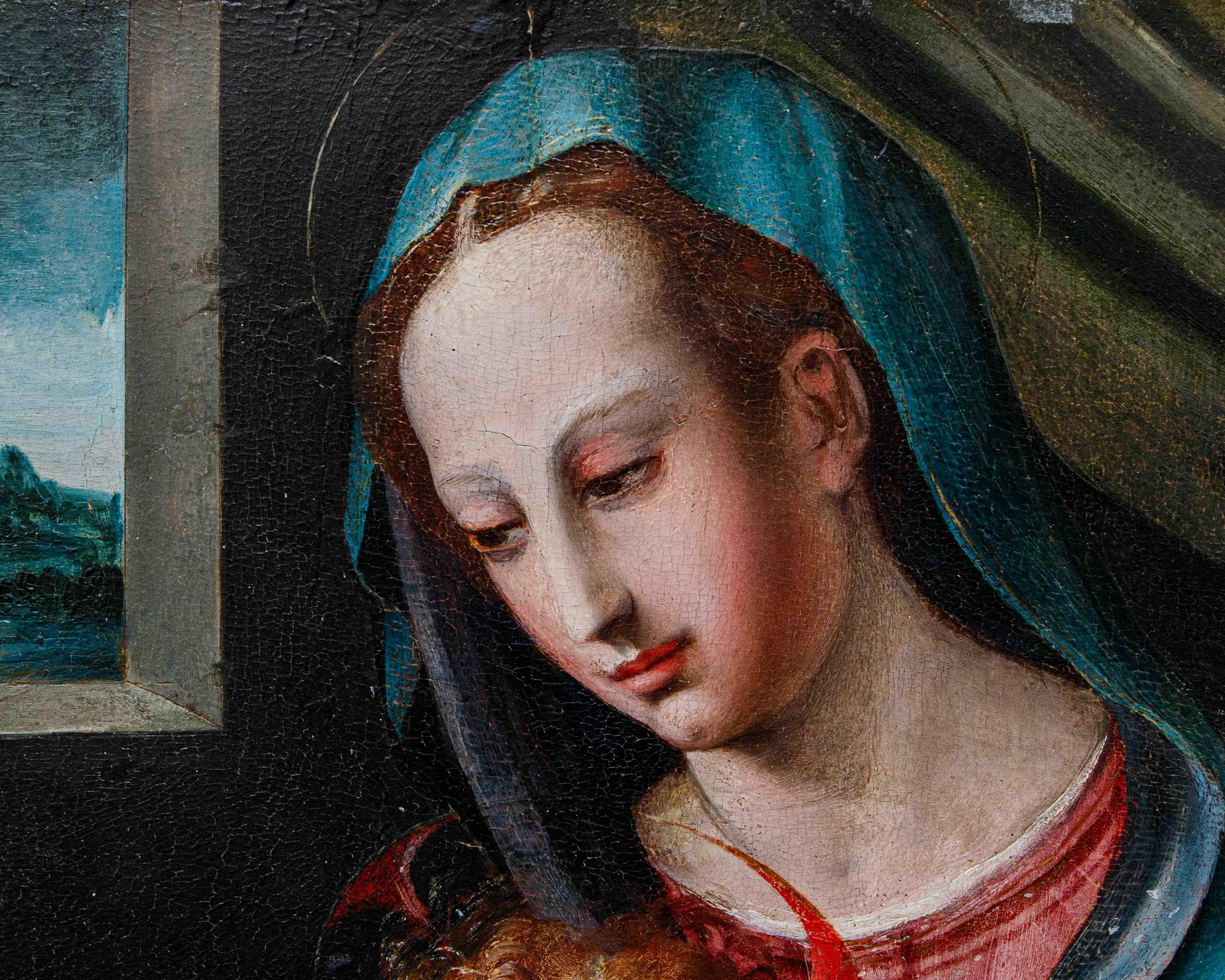 Di Giovanni Battista del Verrocchio, Madonna con Bambino e San Giovannino - Painting di Giovanni Battista del Verrocchio 