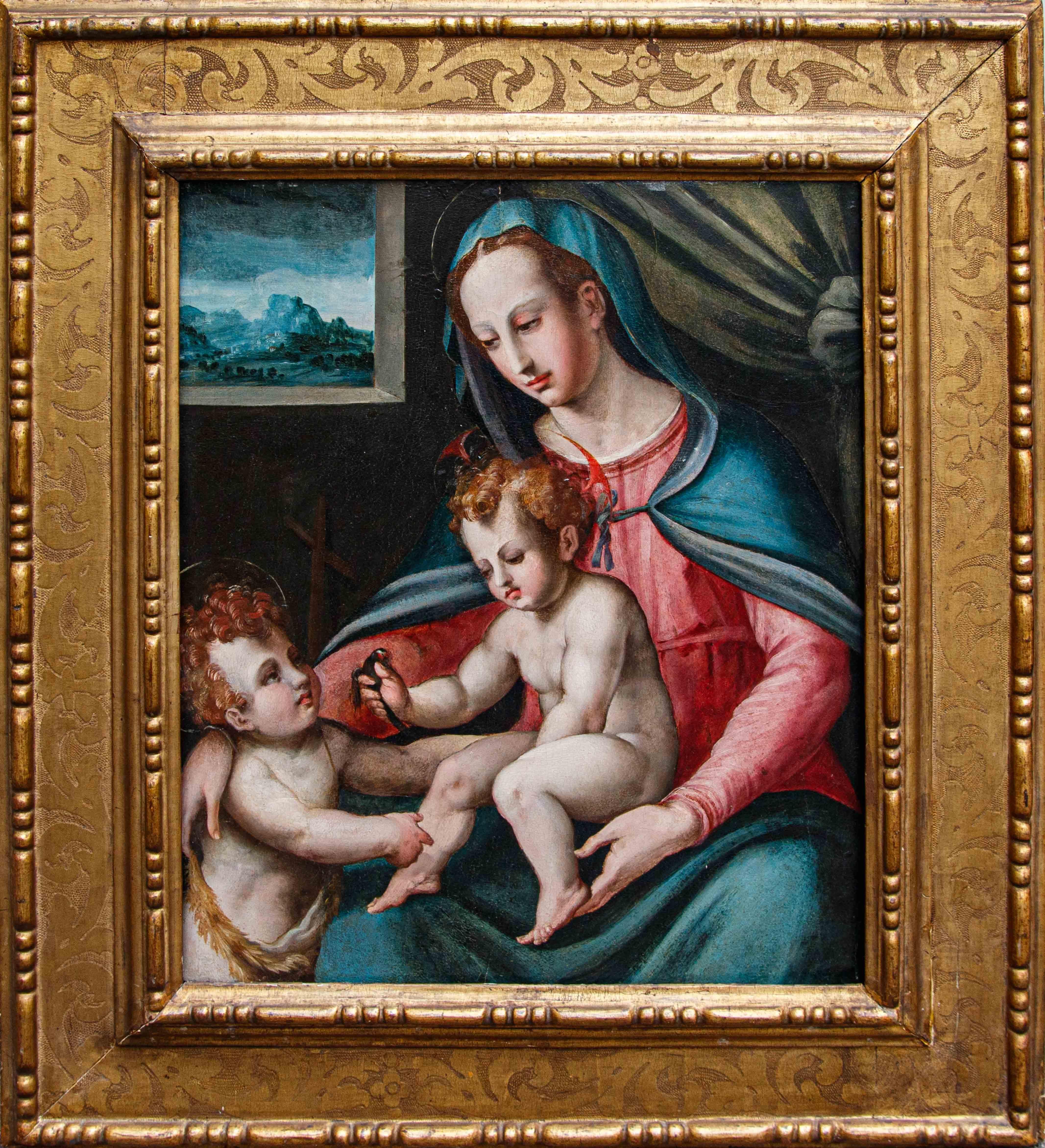 Figurative Painting di Giovanni Battista del Verrocchio  - Di Giovanni Battista del Verrocchio, Madonna con Bambino e San Giovannino
